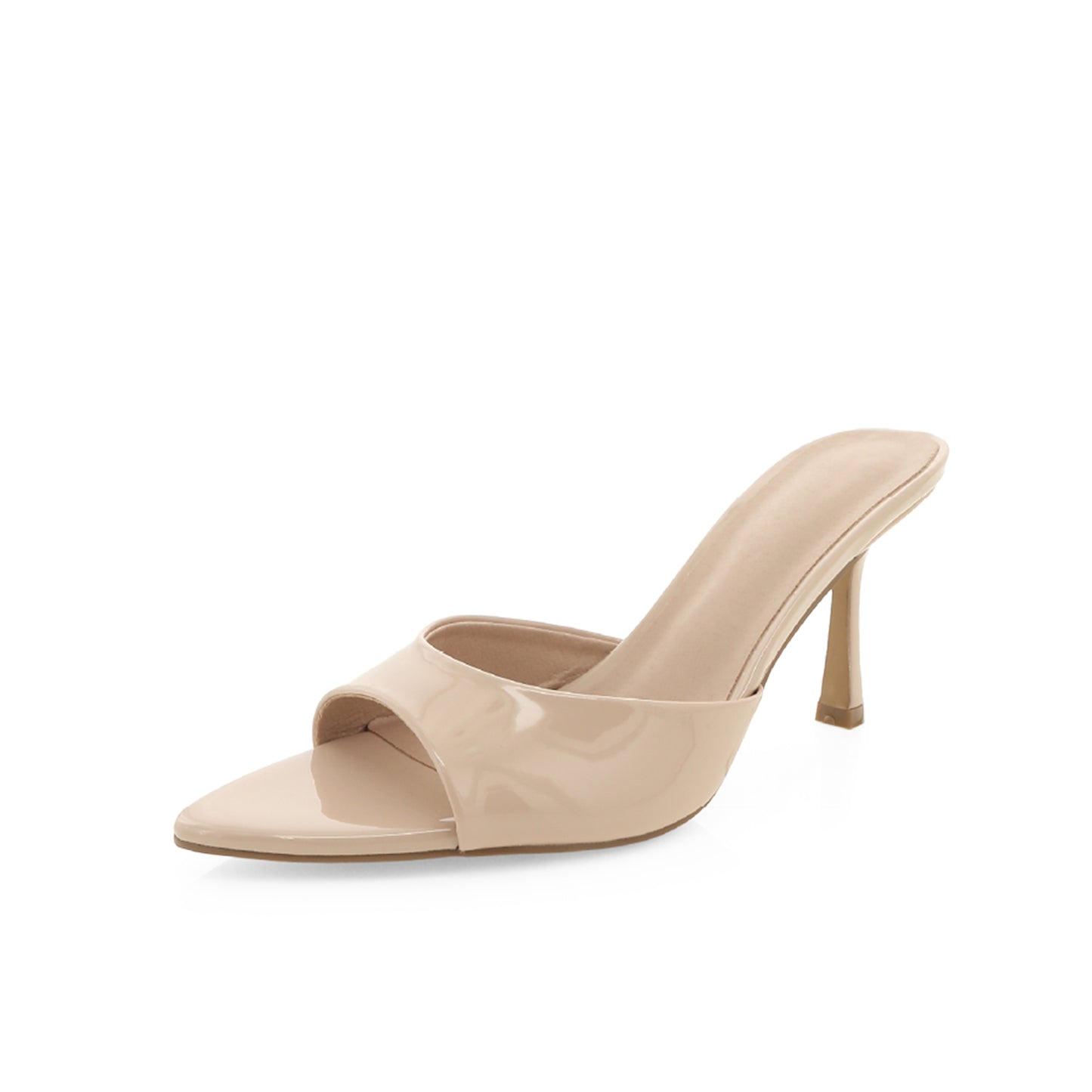 Patent Cappuccino Open Pointed-Toe Slip-On Backless High Heels