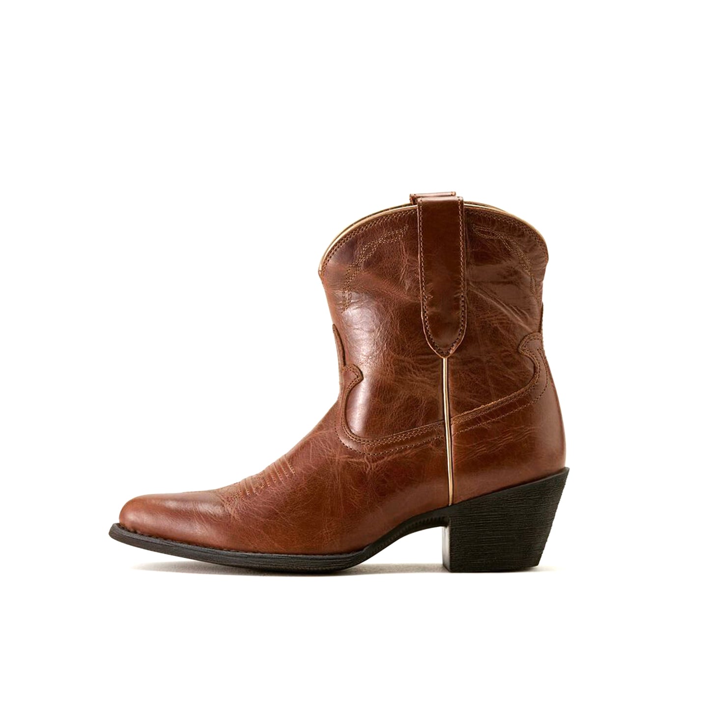 Red Almond-Toe Stitch Ankle Cowgirl Boots