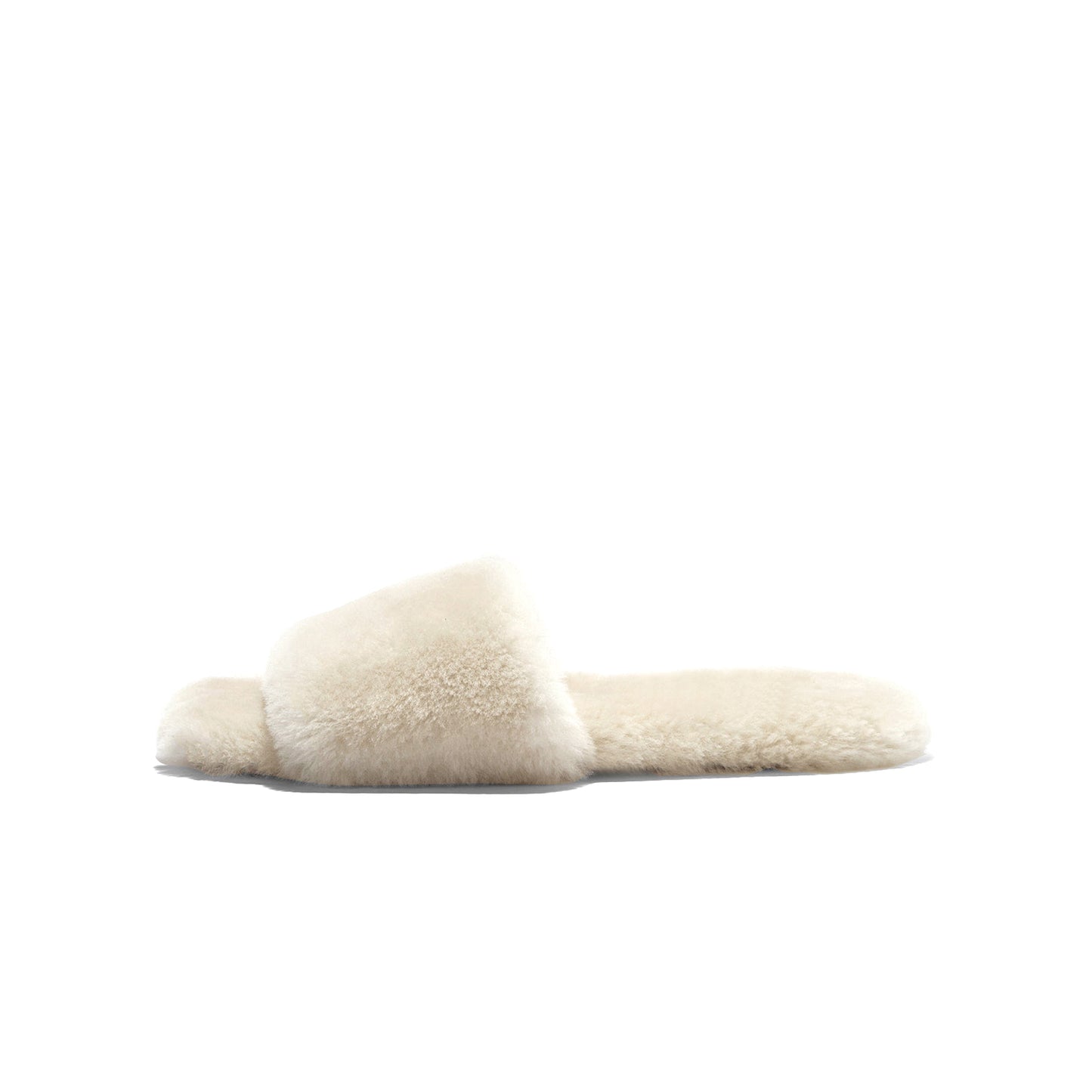 Cream Plush Square-Toe Slip-On Slippers Flats