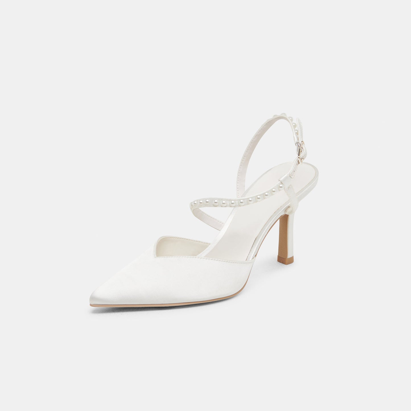 White Satin Pointed-Toe Rhinestone S-Shaped Strap High Heels