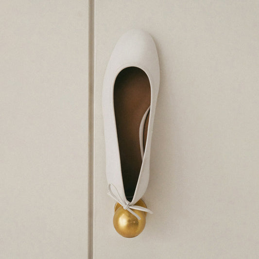 White Round-Toe Back Bow Classic Ballet Flats