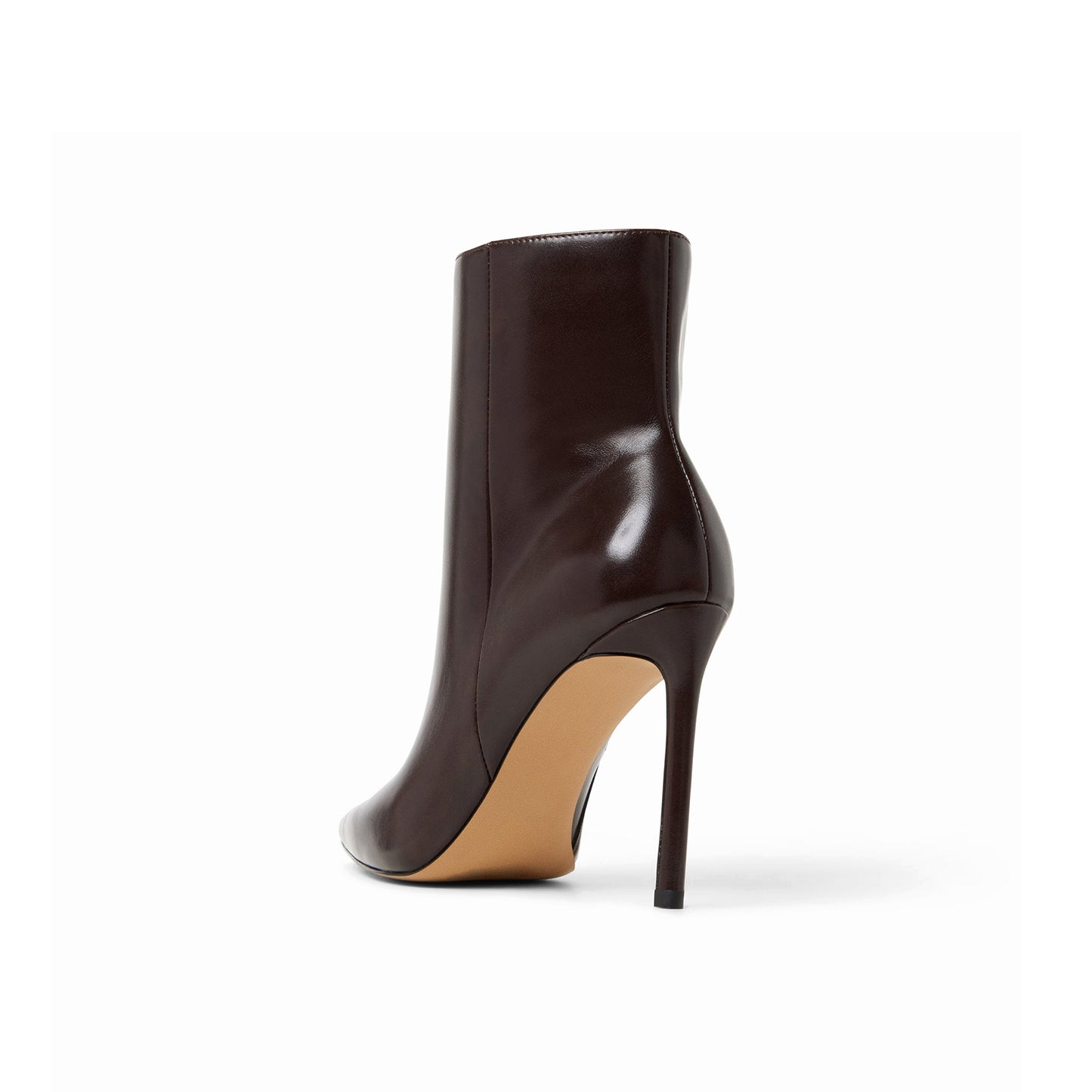Dark Brown Snip-Toe Sleek Full-Zip Ankle Stiletto Boots