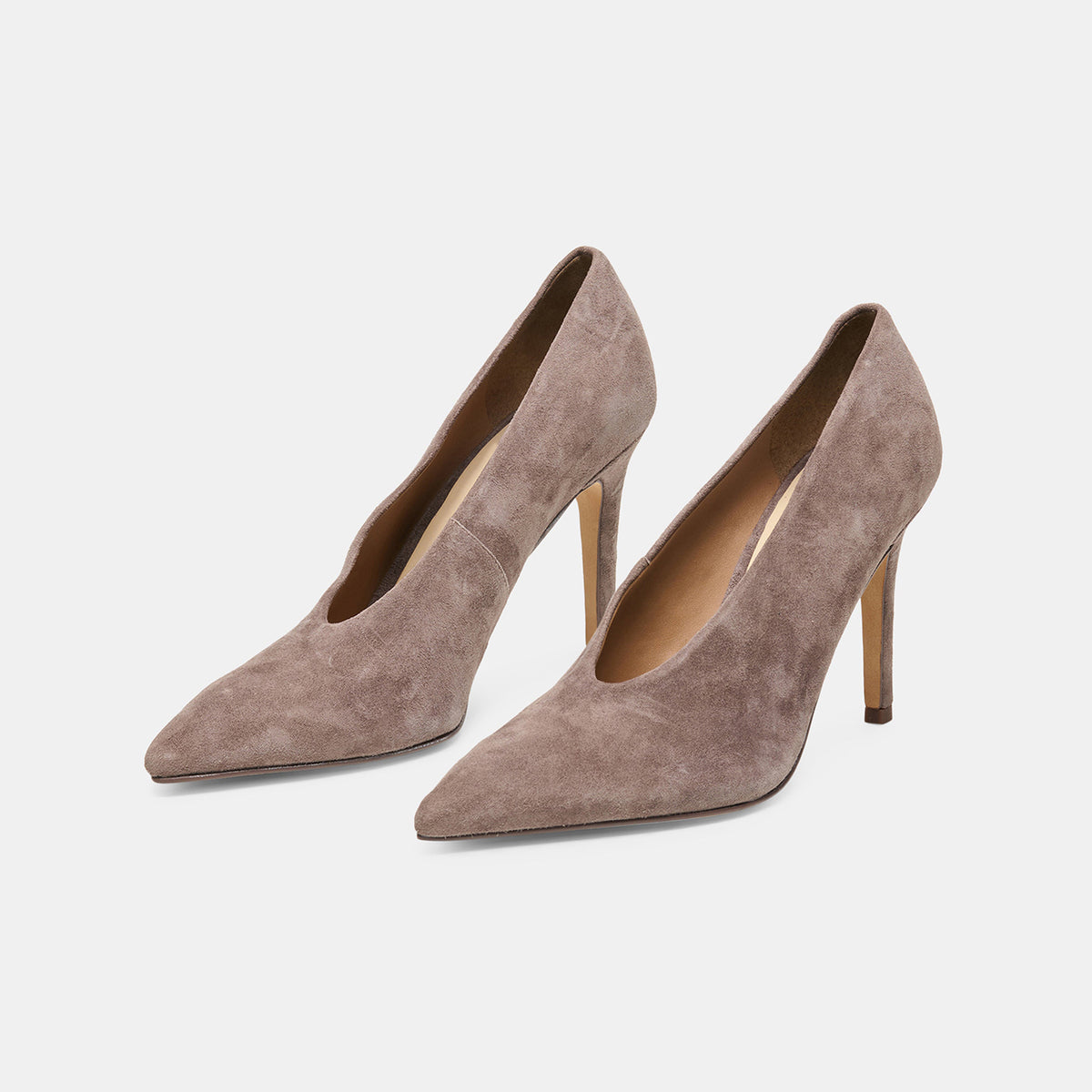 Dark Gray Faux Suede Pointed-Toe Slip-On Classic High Heels Pumps