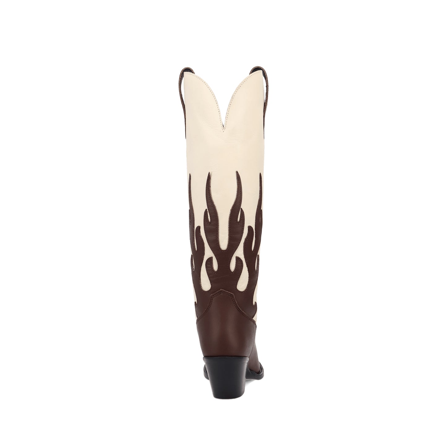 Contrast Brown And Ivory Pointed-Toe Flame Appliques Wide Calf Knee High Cowgirl Boots