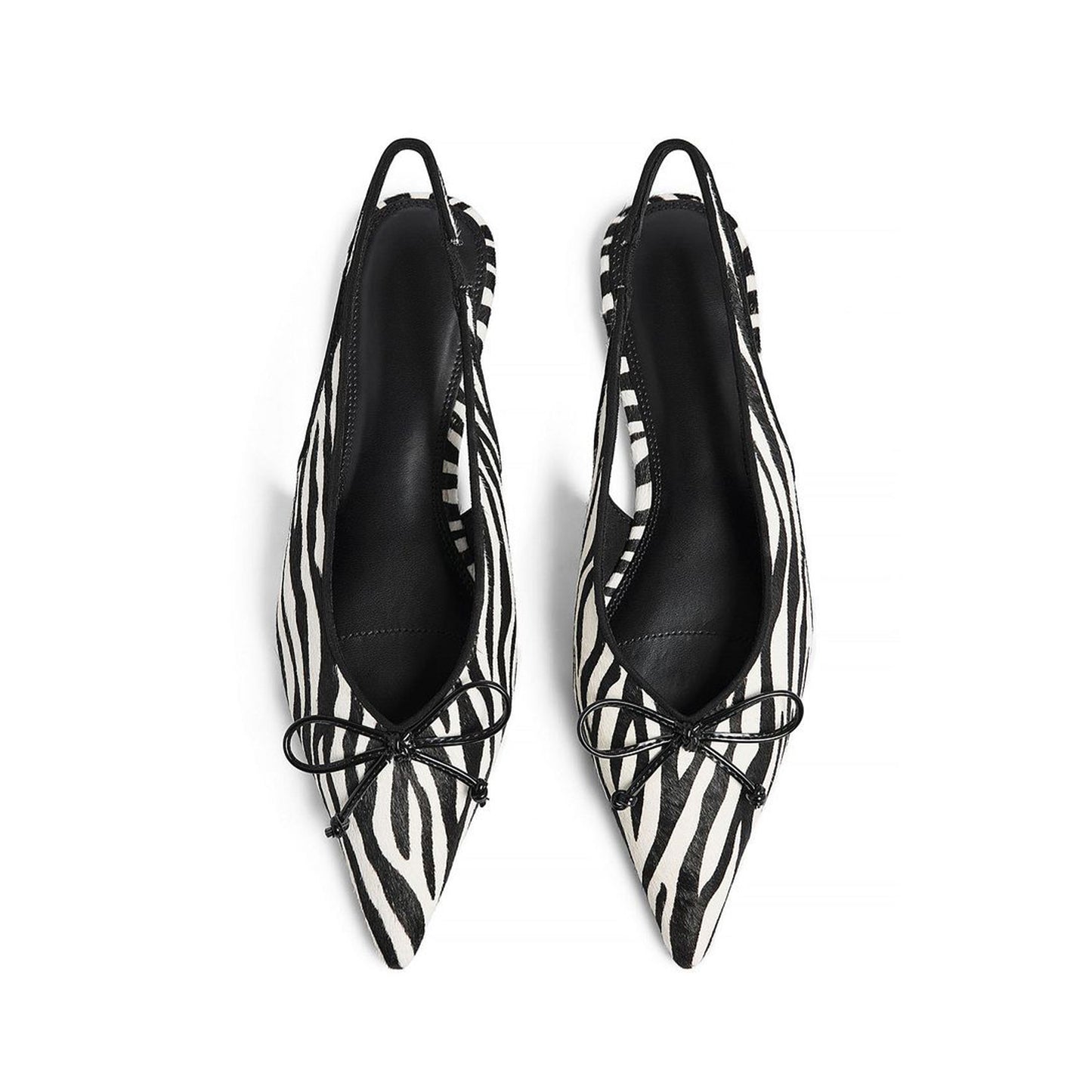 Zebra Print Pointed-Toe Front Bow Classic Slip-On Slingback Flats