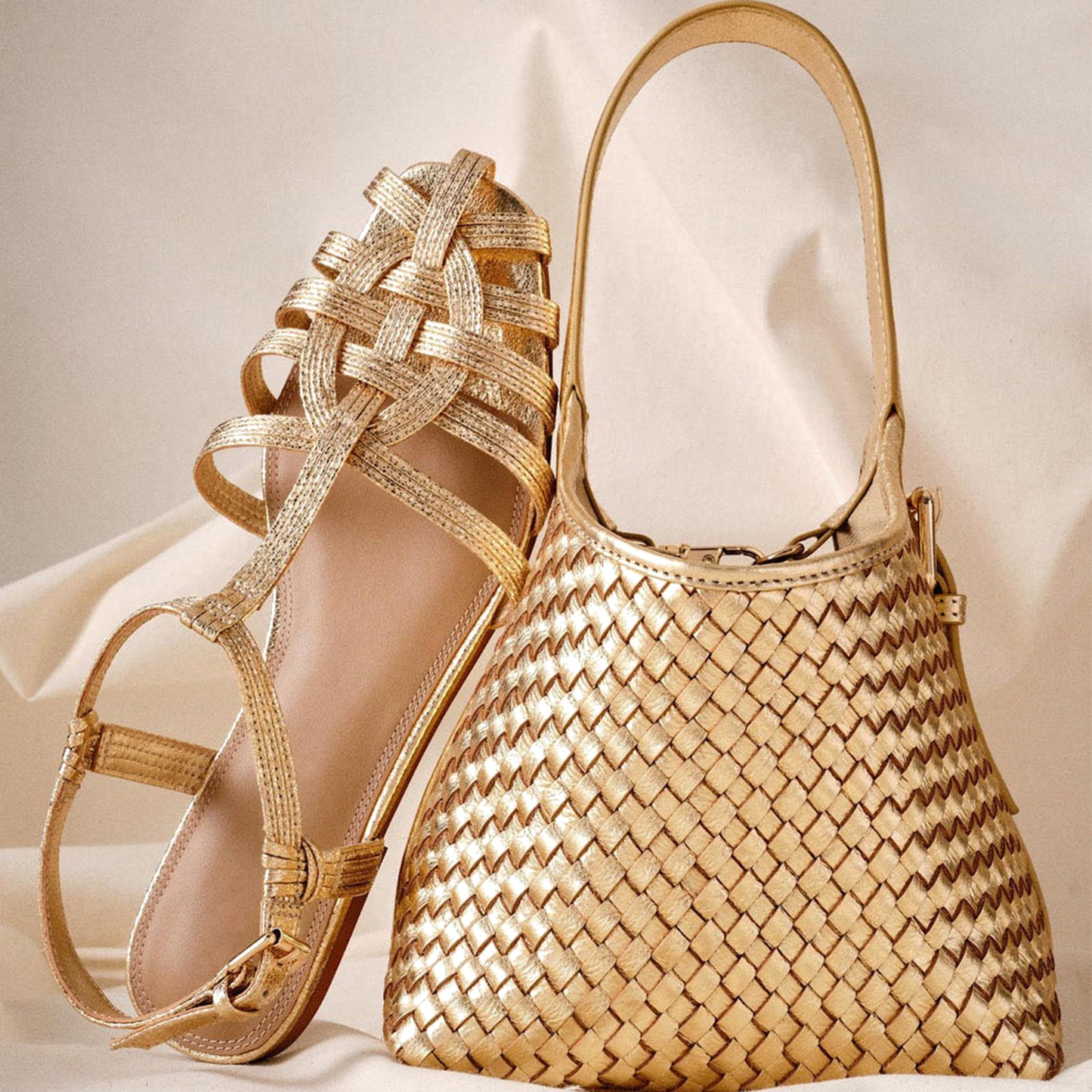 Metallic Gold Square-Toe Chic Fisherman Flat Sandals