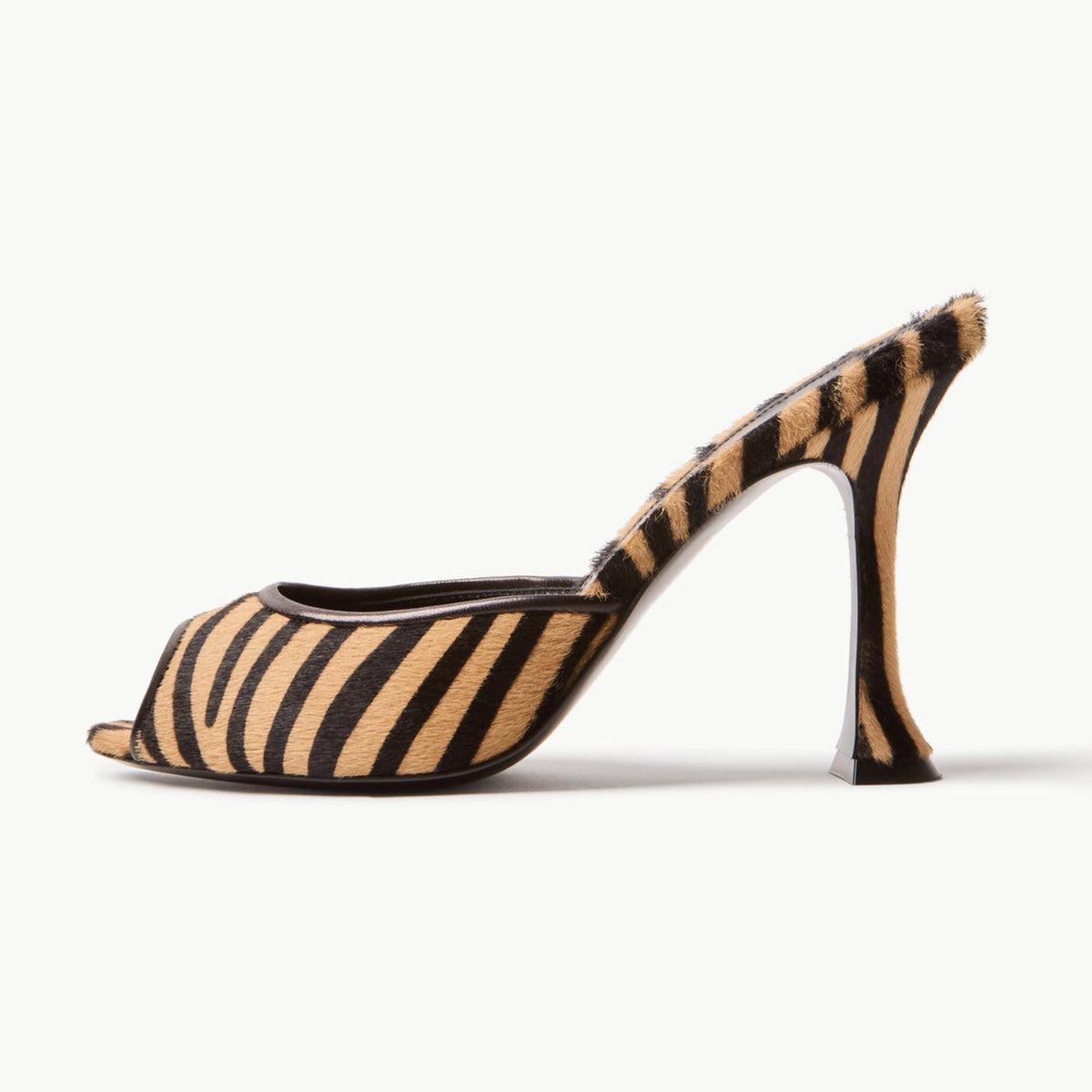 Zebra Pattern Peep Round-Toe Backless Pumps High Heels