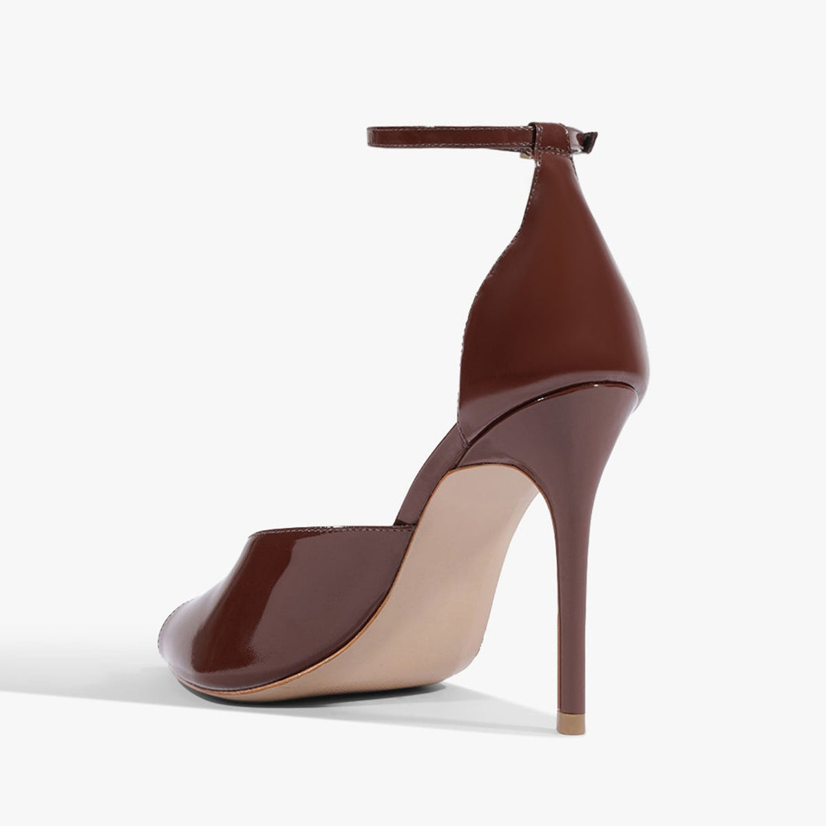 Patent Burgundy Peep Pointed-Toe Chic Ankle Strap Slip-On High Heels