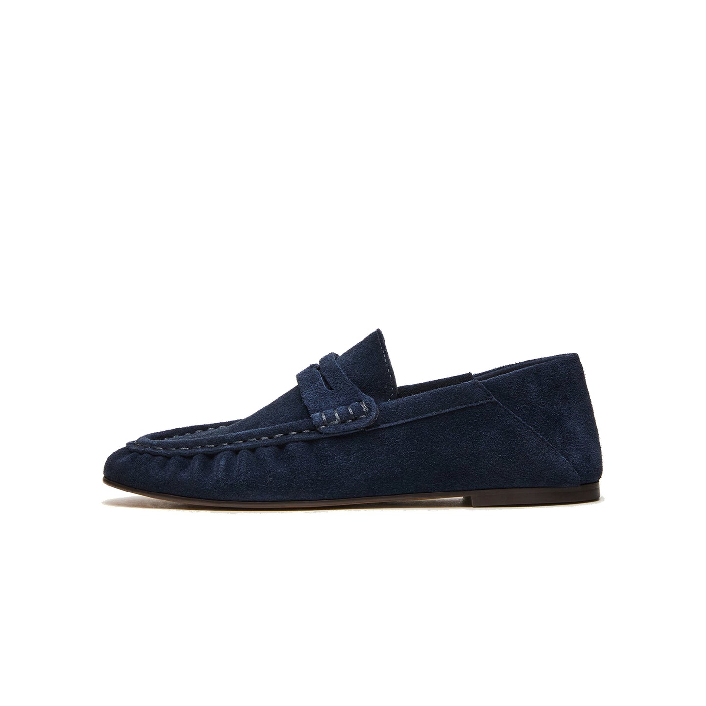 Navy Faux Suede Round-Toe Classic Loafers Flats