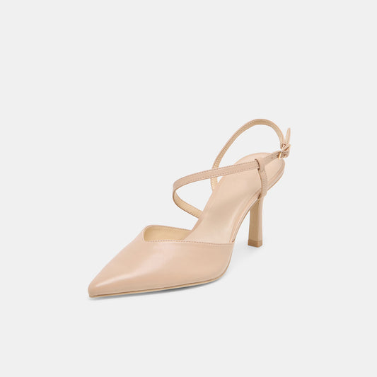 Beige Pointed-Toe S-Shaped Strap High Heels