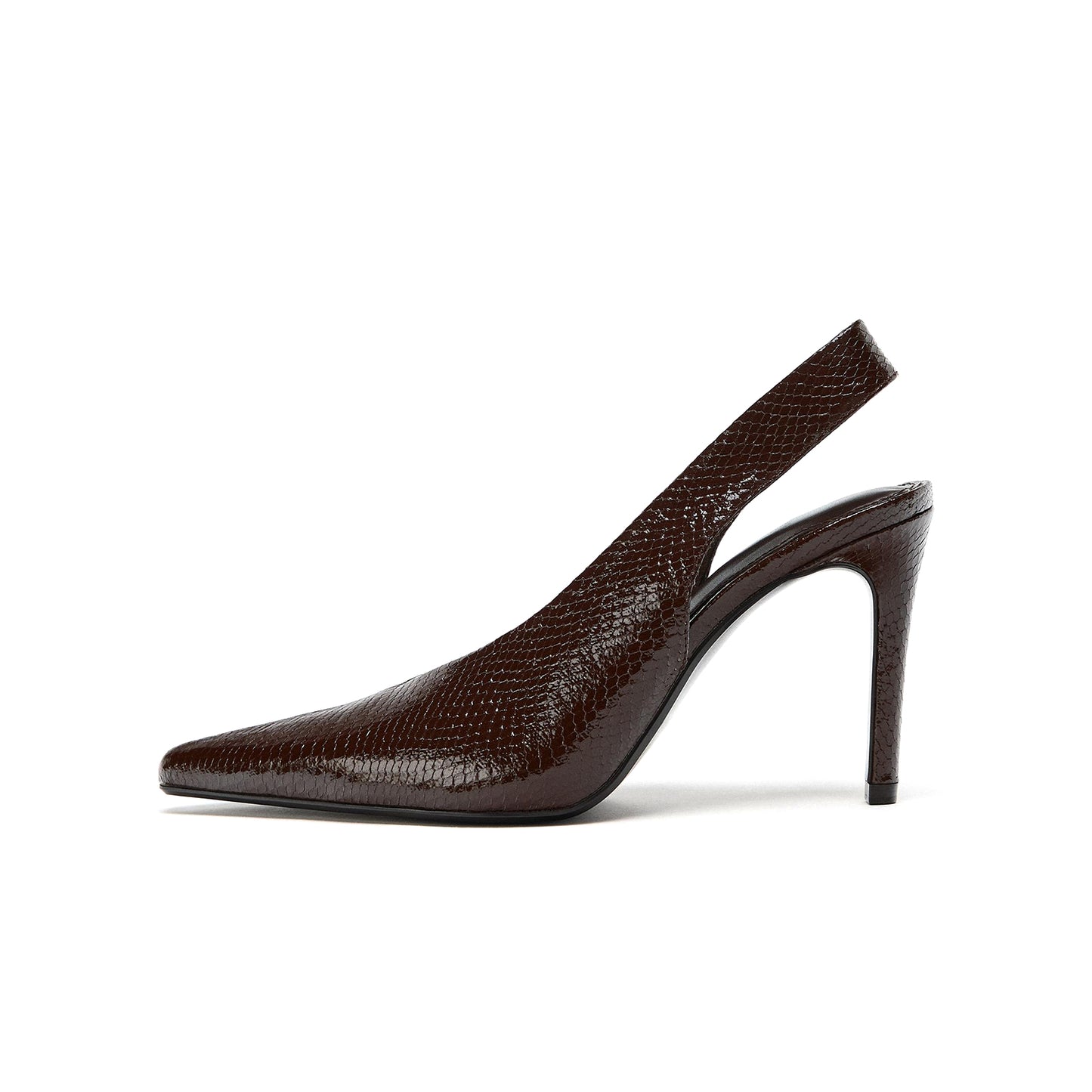Burgundy Snakeskin Print Pointed-Toe Simple Slingback Chic High Heels