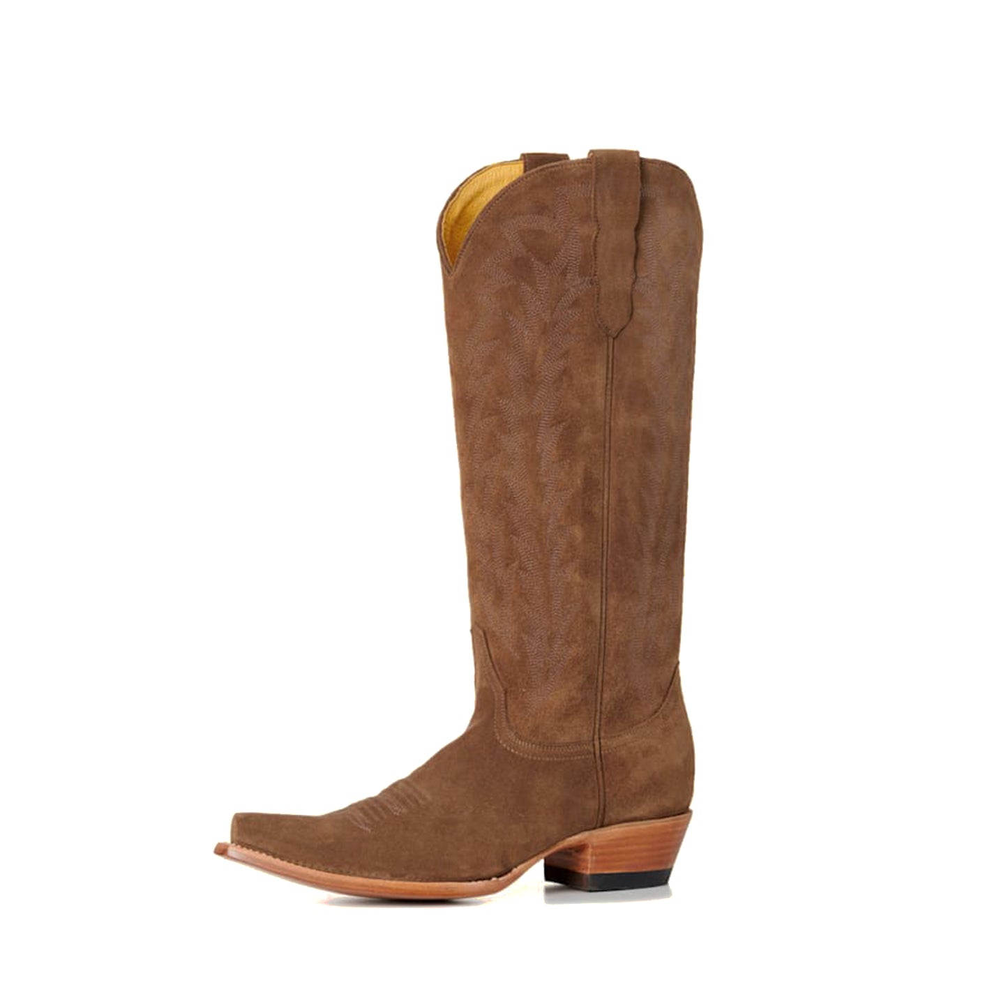 Brown Faux Suede Snip-Toe Embroidery Sleek Mid Calf Classic Cowgirl Boots