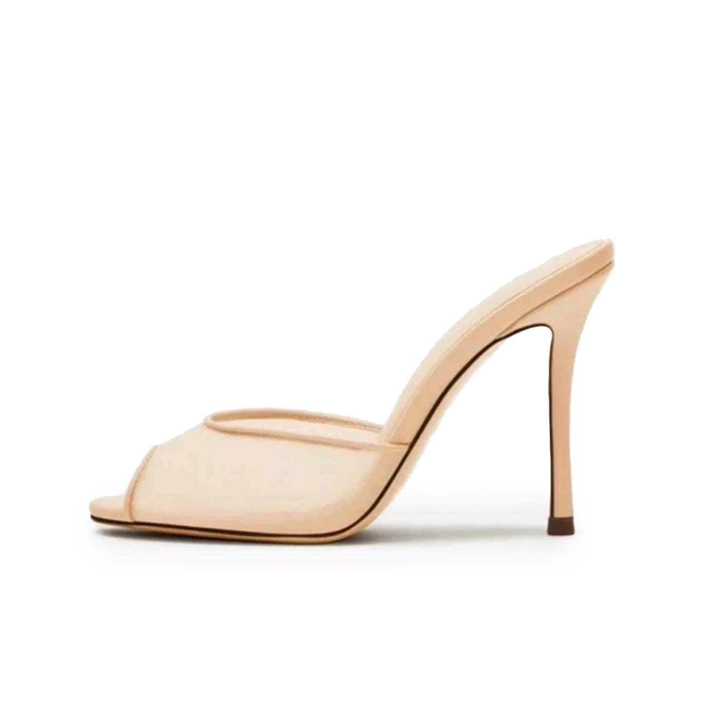 Cream Mesh Round-Toe Classic Slip-On High Heels