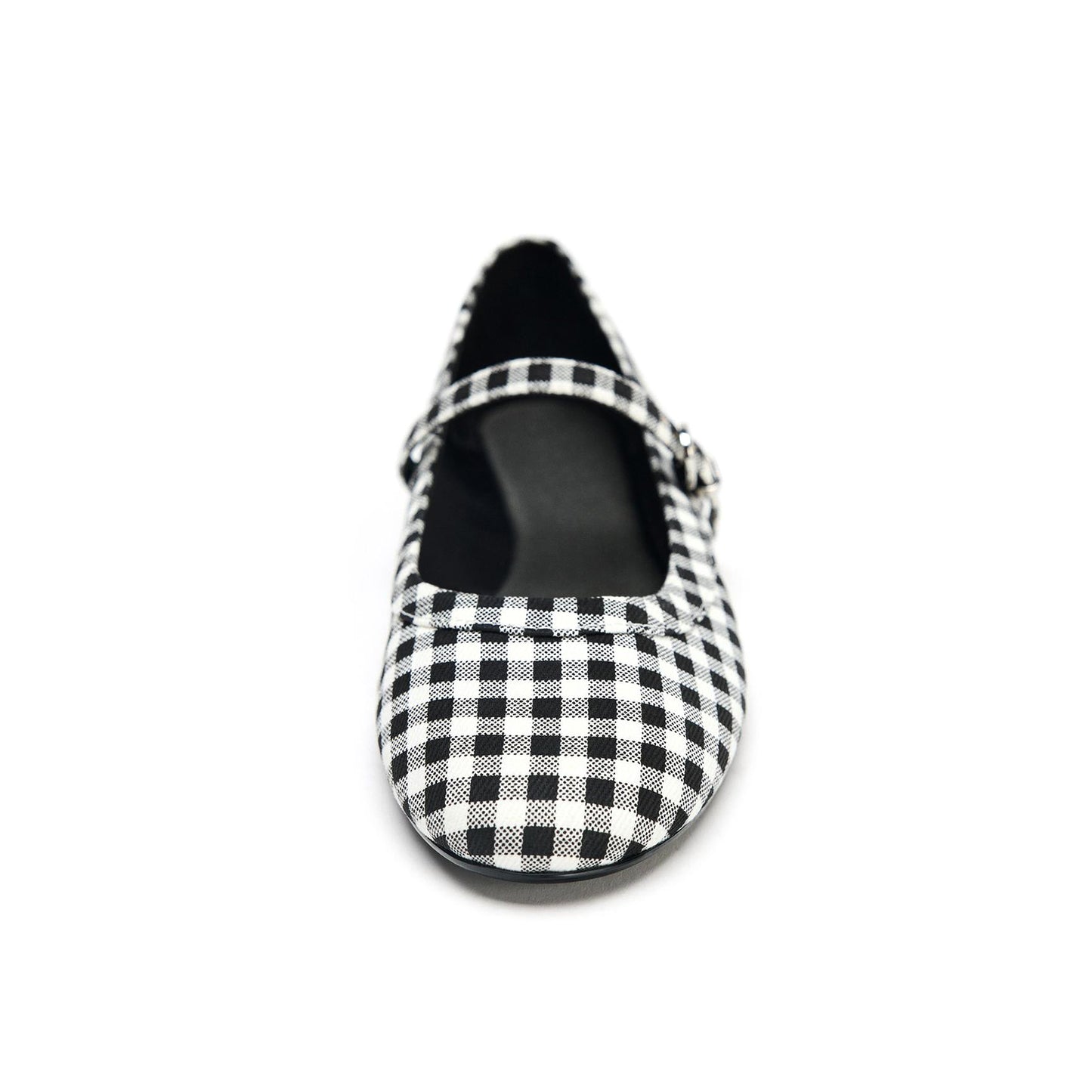 Plaids Round-Toe Buckle Mary Jane Ballet Flats