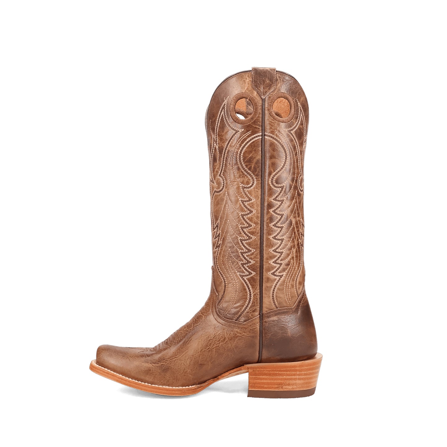 Camel Square-Toe Embroidery Cutout Mid Calf Cowgirl Boots