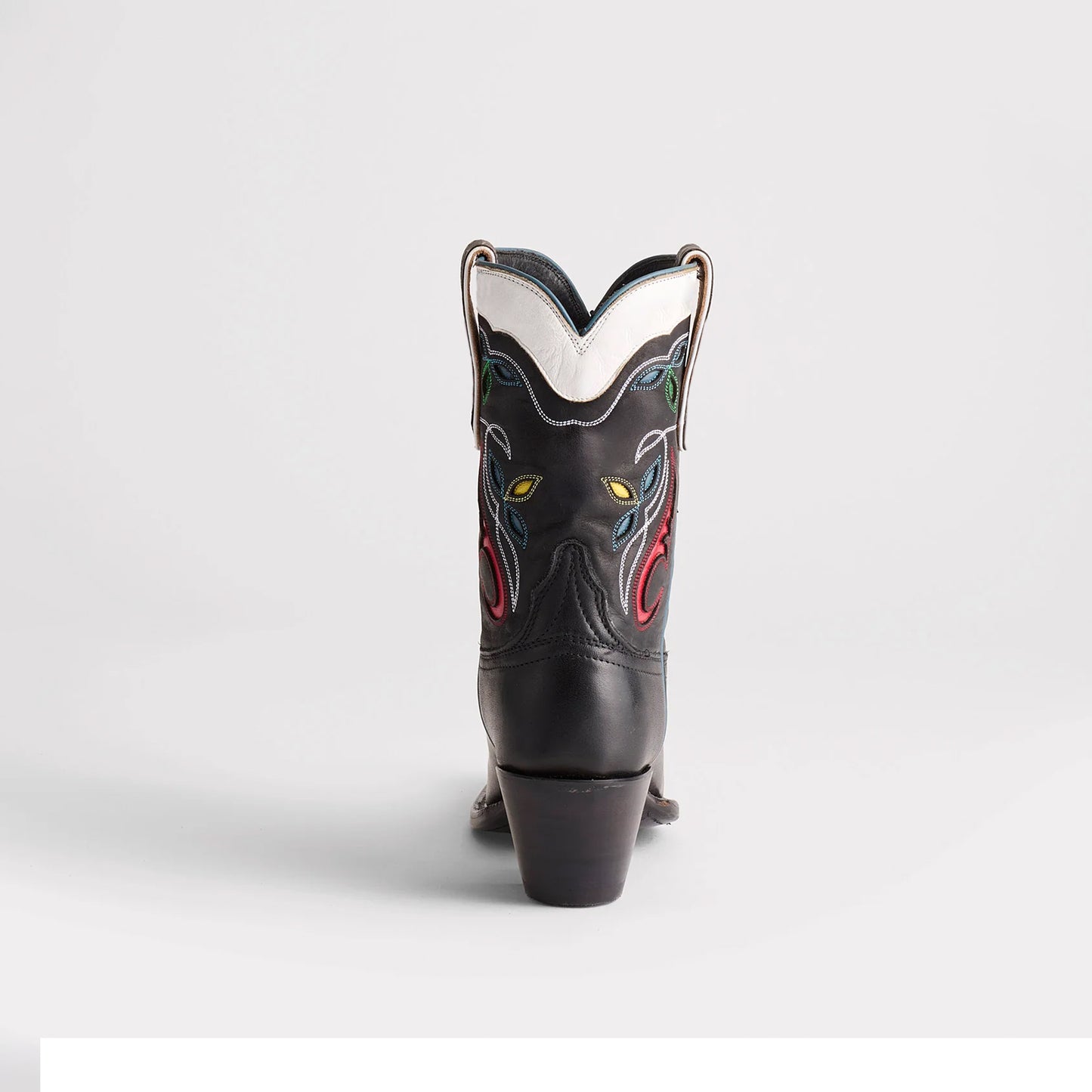 Contrast Black And White Snip-Toe Inlays Ankle Cowgirl Boots