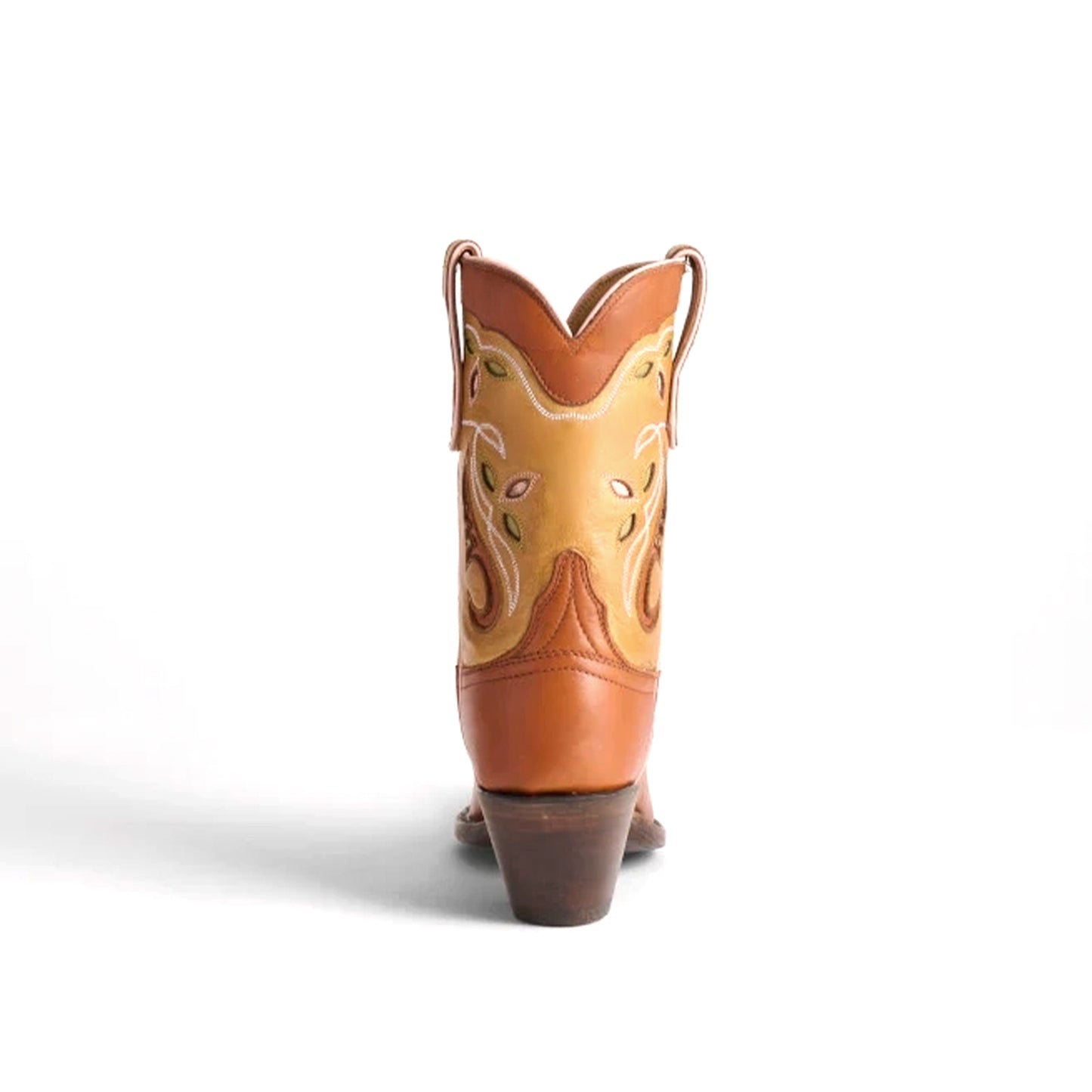 Contrast Tan And Cognac Snip-Toe Inlays Ankle Cowgirl Boots