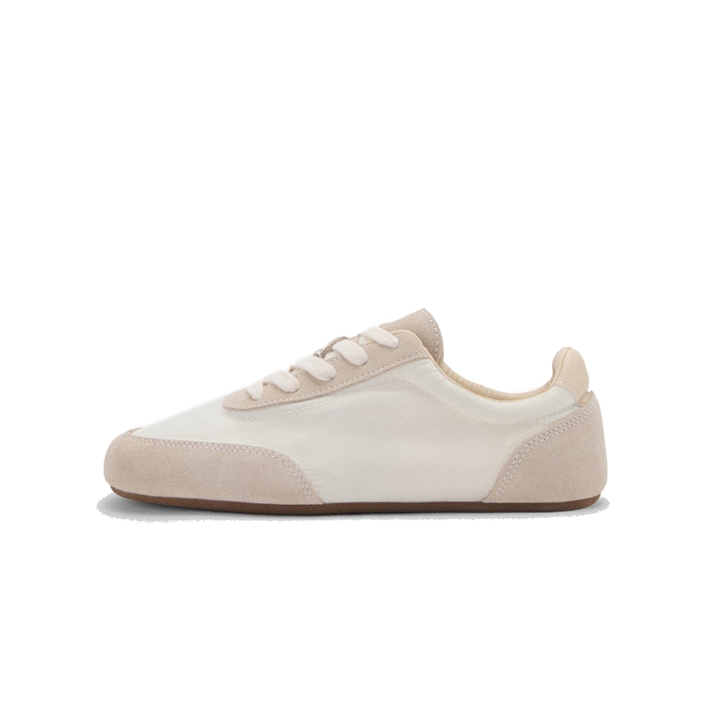 White Faux Suede And Mesh Round-Toe Lace-Up Sneakers Flats