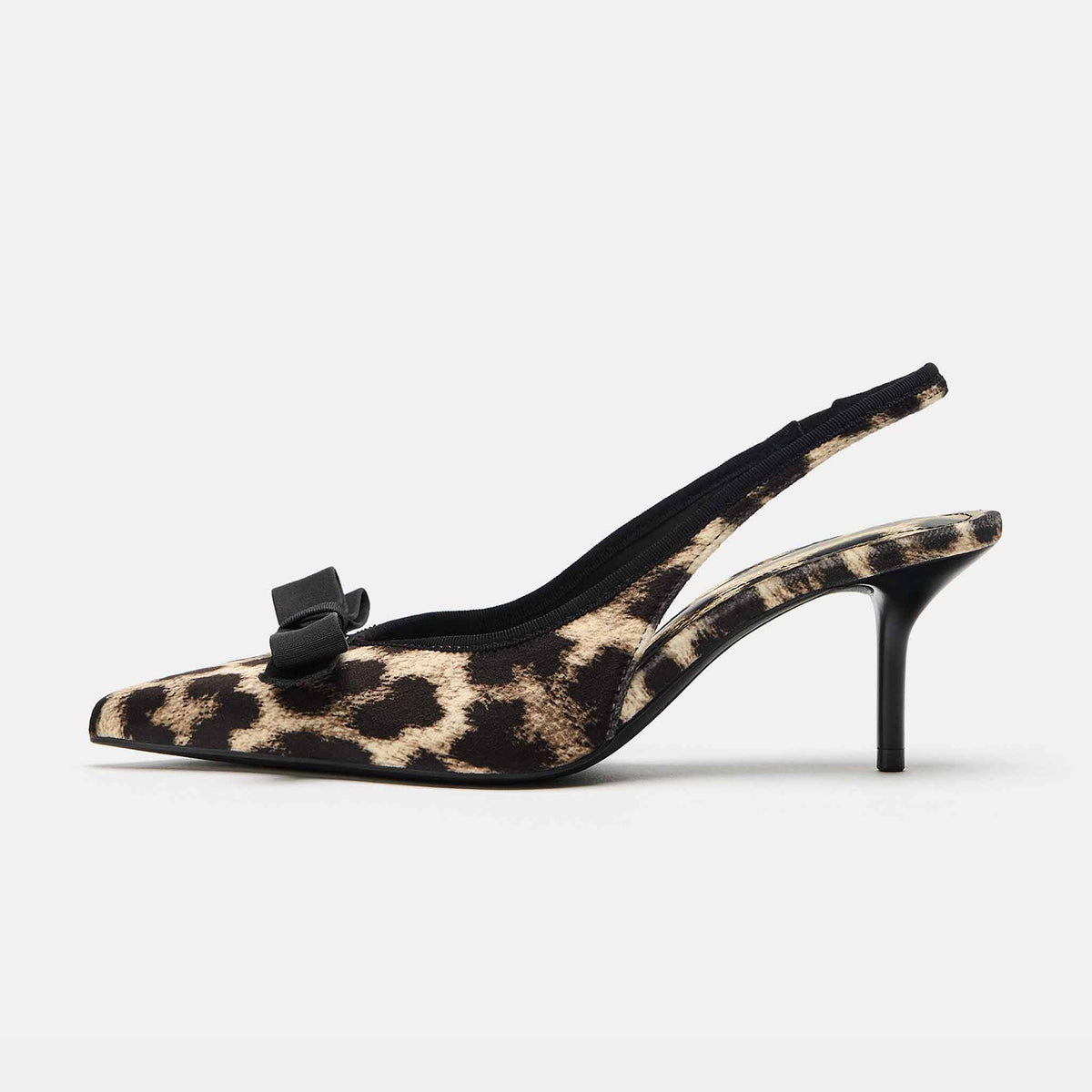 Leopard Pattern Faux Suede Pointed-Toe Front Knot Slingback Kitten Heels