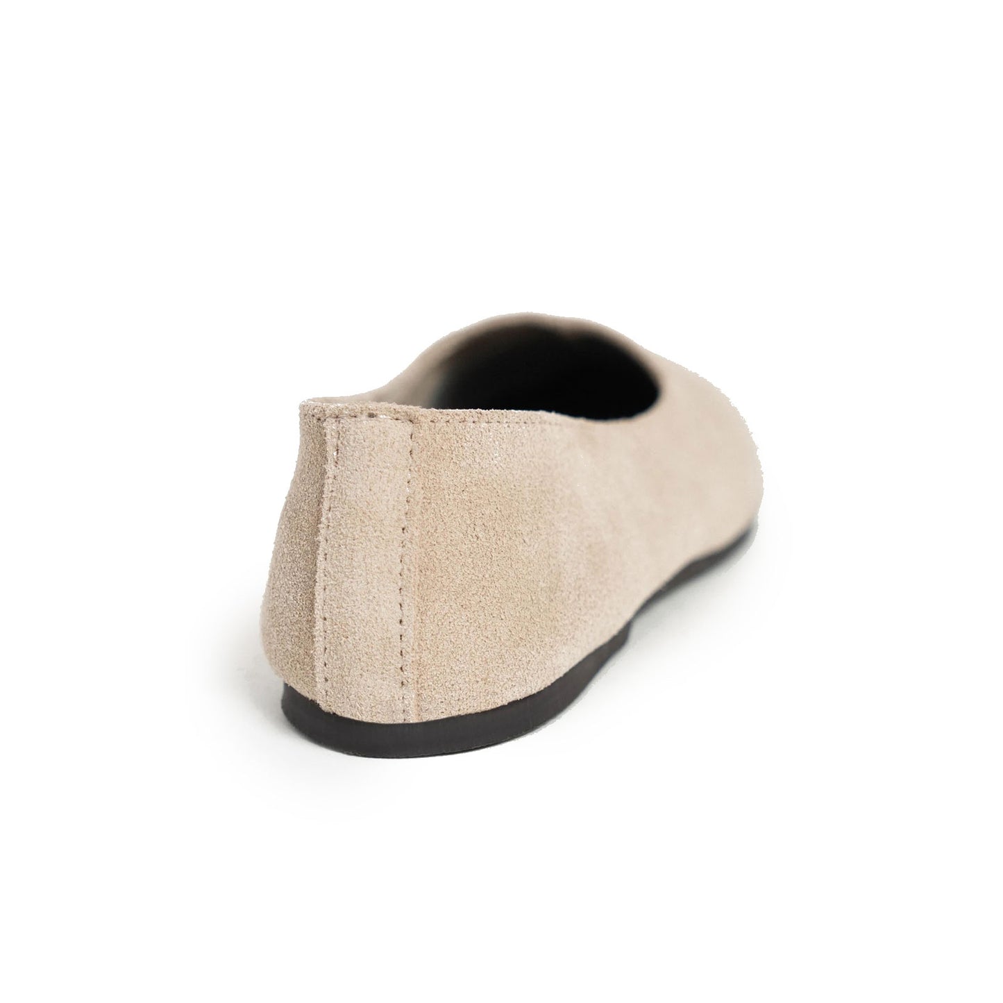 Beige Cow Suede Round-Toe Slip-On Classic Ballet Flats