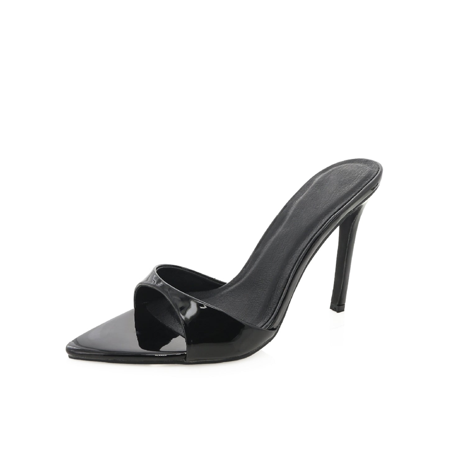 Patent Black Open Pointed-Toe Slip-On Classic Backless High Heels