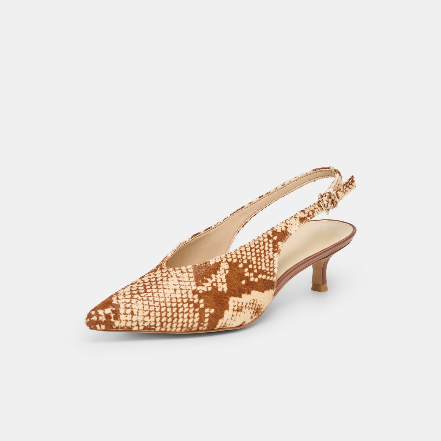 Snakeskin Print Classic Pointed-Toe Slip-On Slingback Kitten Heels