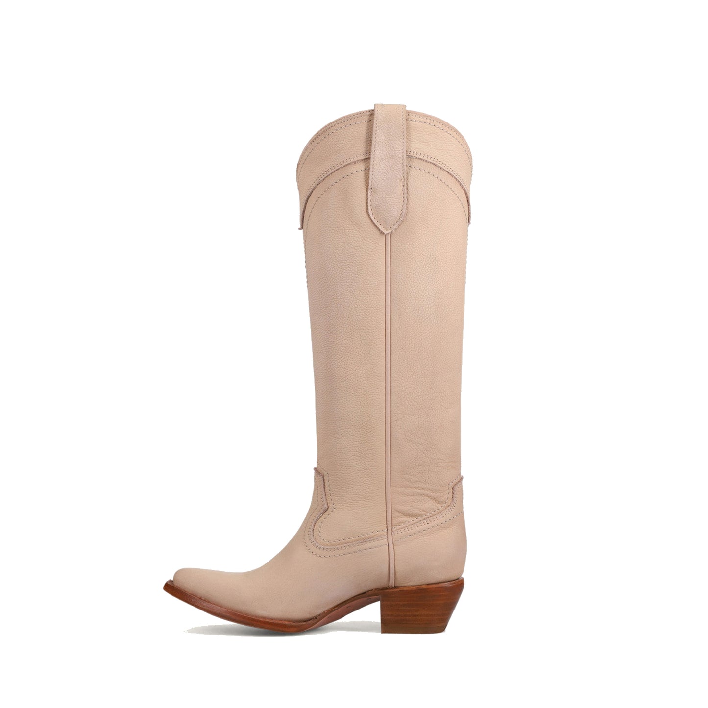 Bone Almond-Toe Sleek Wide Calf Knee High Simple Cowgirl Boots