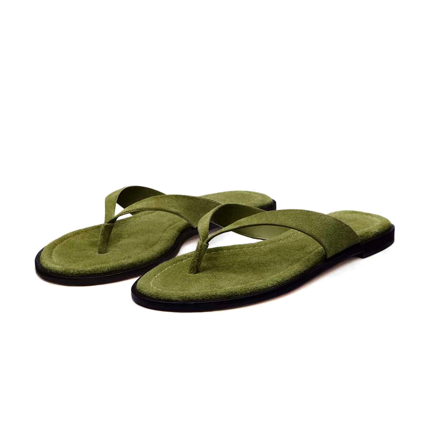 Green Faux Suede Round-Toe Flip-Flop Slip-On Sandals Flats