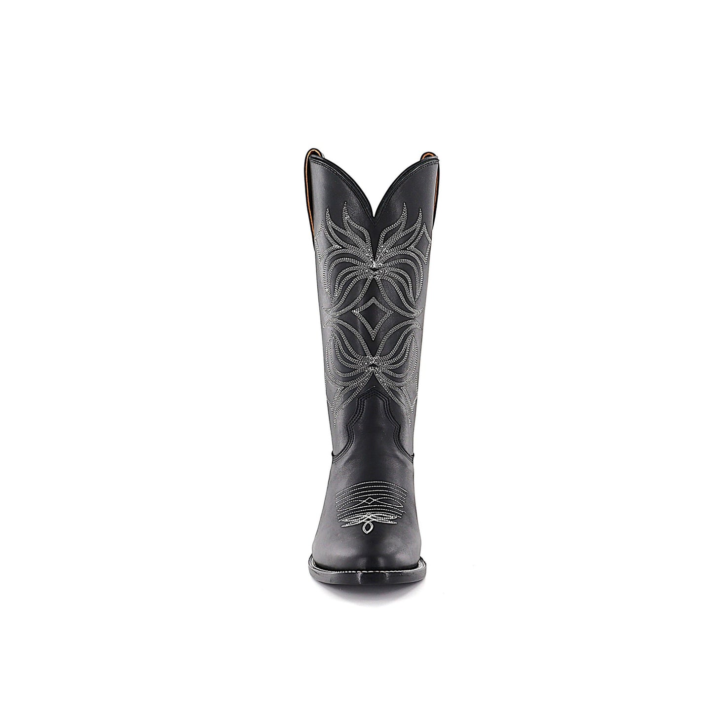 Black Round-Toe Embroidery Classic Mid Calf Cowgirl Boots