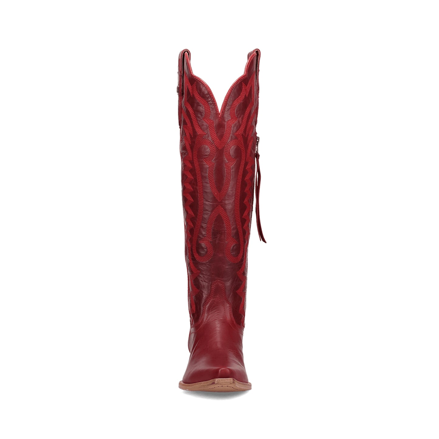 Red Snip-Toe Grace Embroidery Half-Zip Knee High Cowgirl Boots
