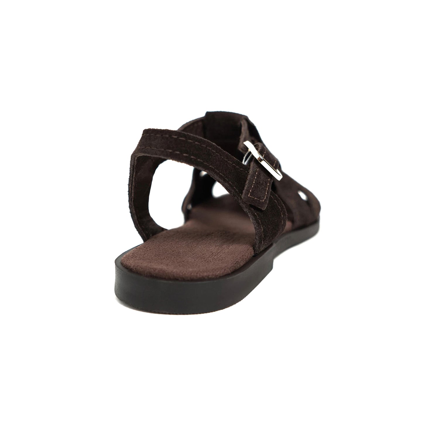 Coffee Cow Suede Round-Toe Caged Detail Buckle Sandals Flats