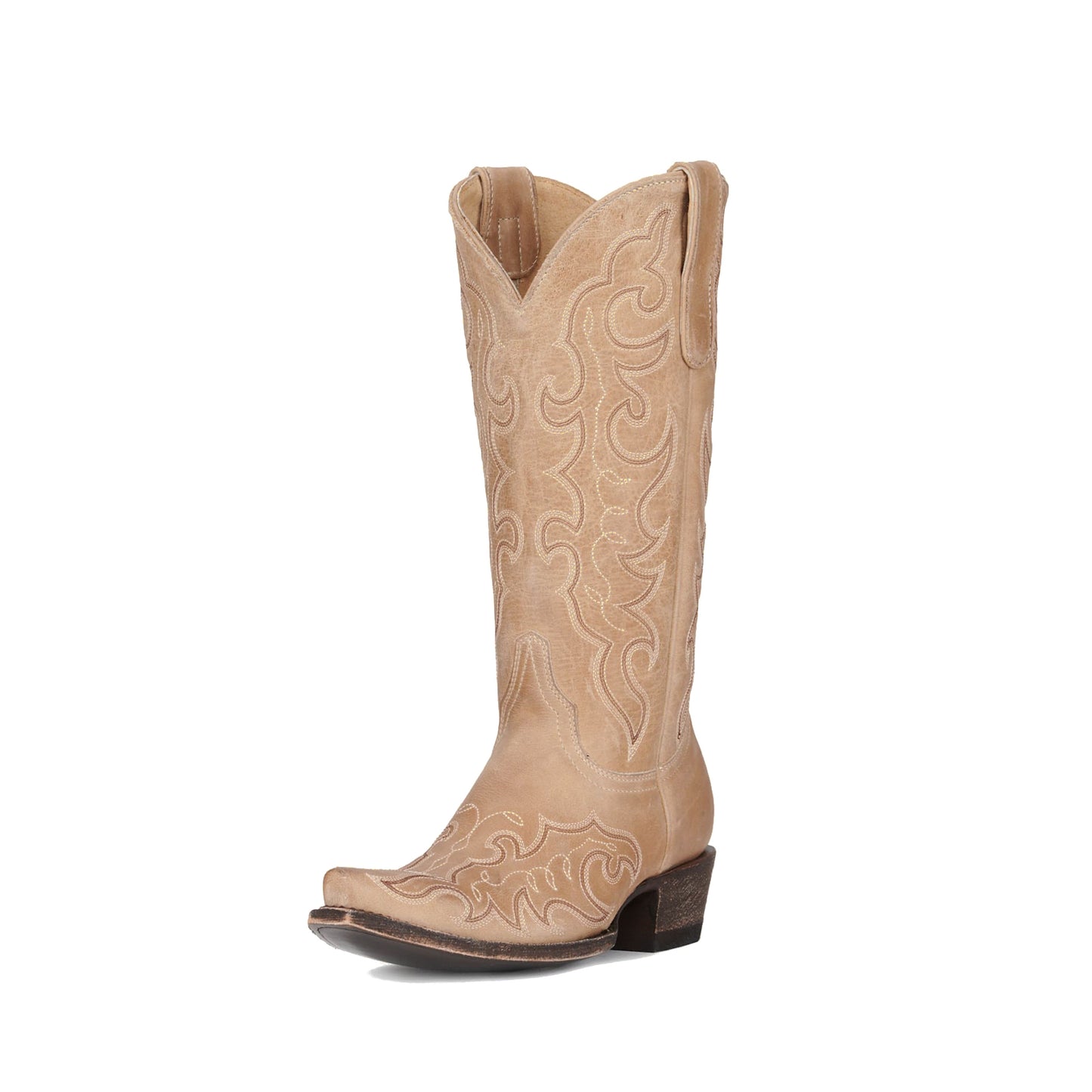 Bone Snip-Toe Delicate Embroidery Mid Calf Cowgirl Boots