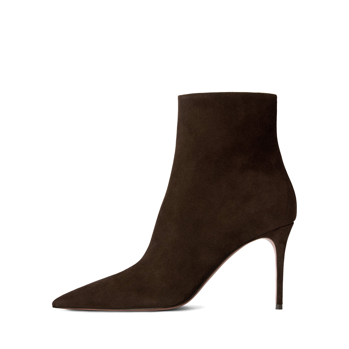 Ebony Faux Suede Pointed-Toe Classic Full-Zip Chic Ankle Stiletto Boots