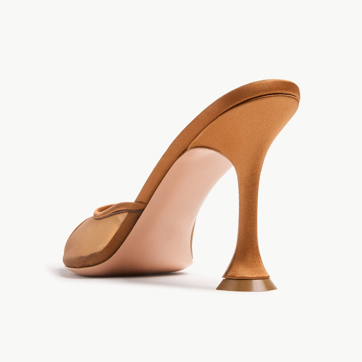 Copper Mesh And Satin Peep Round-Toe Backless Pumps High Heels