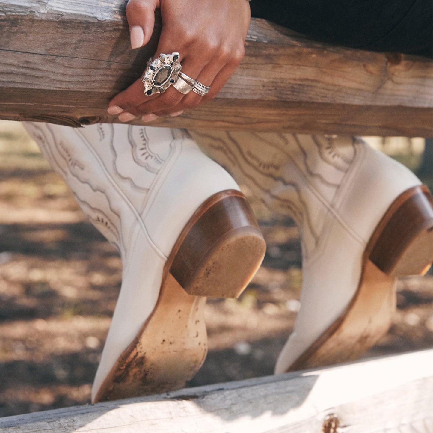 Ivory Round-Toe Classic Embroidery Wide Calf Knee High Tall Cowgirl Boots