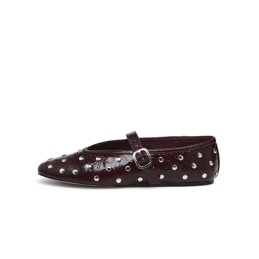 Patent Cherry Red Round-Toe Studs And Mary Jane Ballet Flats