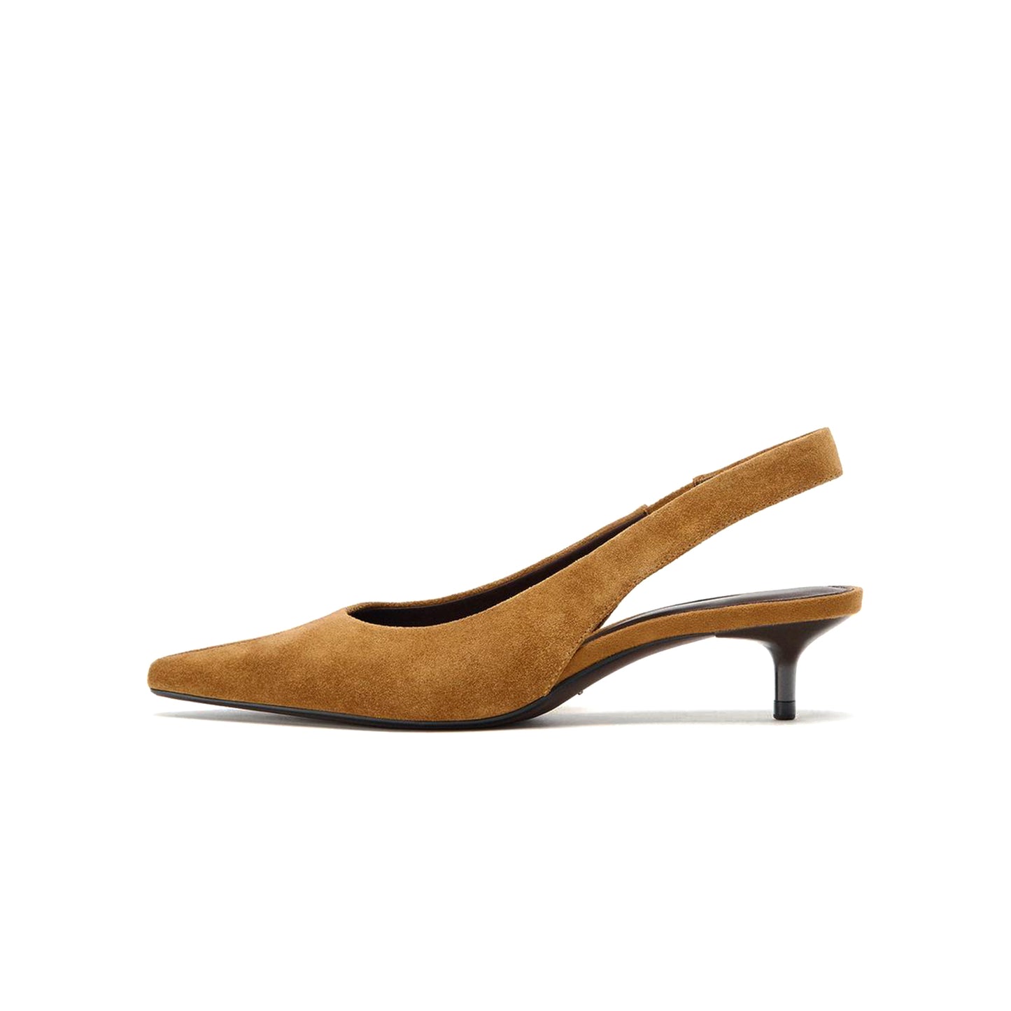 Brown Faux Suede Pointed-Toe Back Strap Classic Kitten Heels