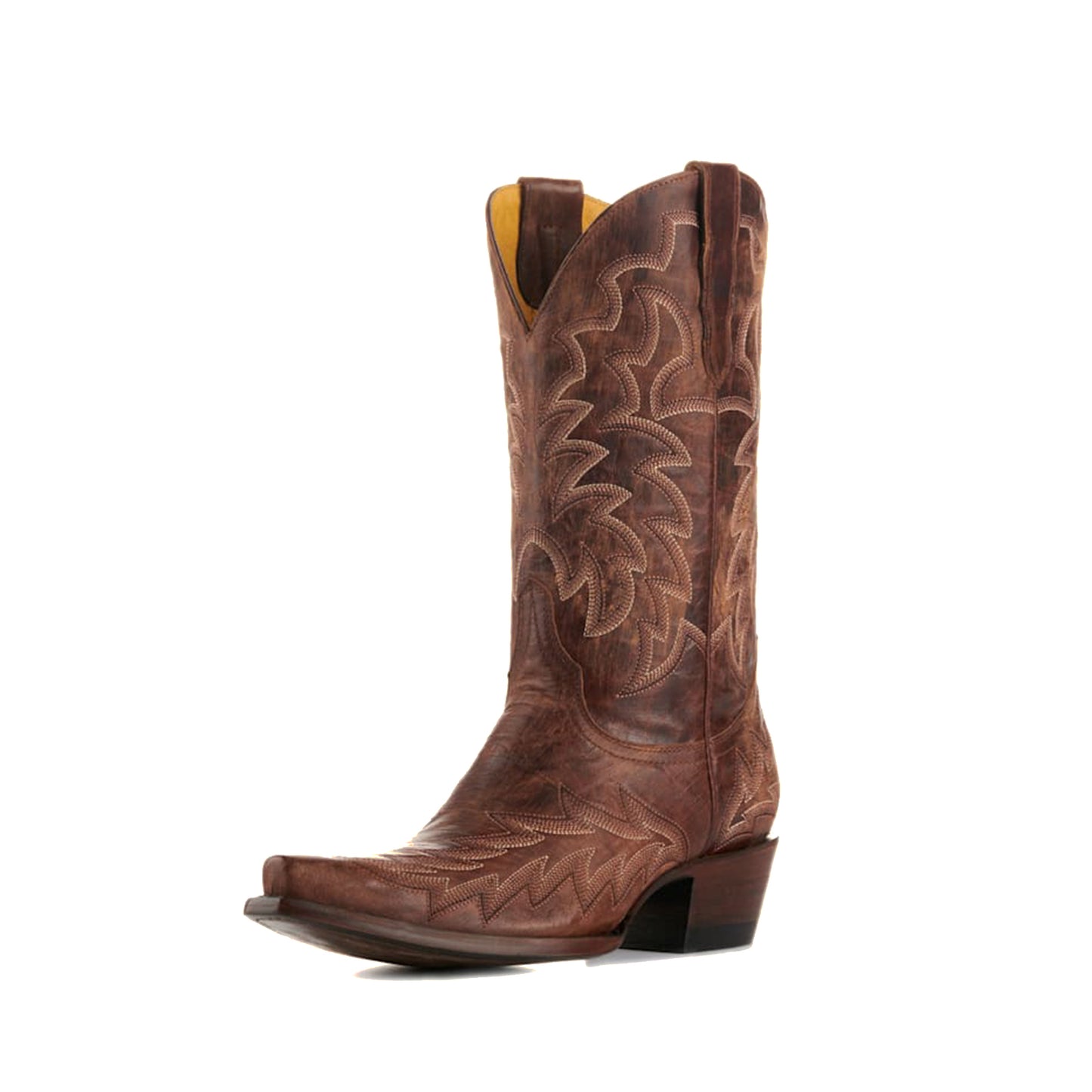 Brass Snip-Toe Delicate Embroidery Mid Calf Chic Cowgirl Boots