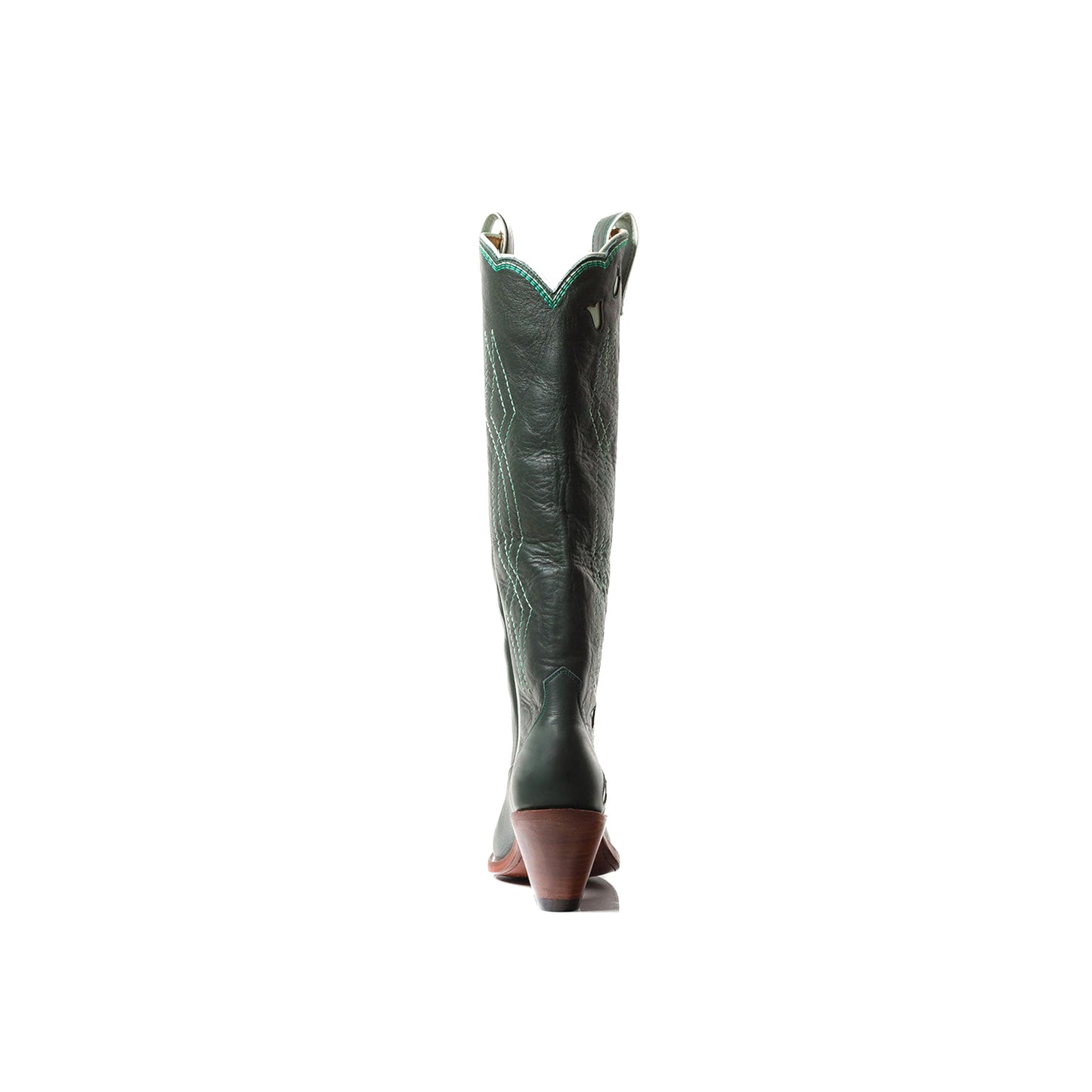 Dark Green Snip-Toe Tulip Inlay Embroidery Wide Calf Knee High Cowgirl Boots