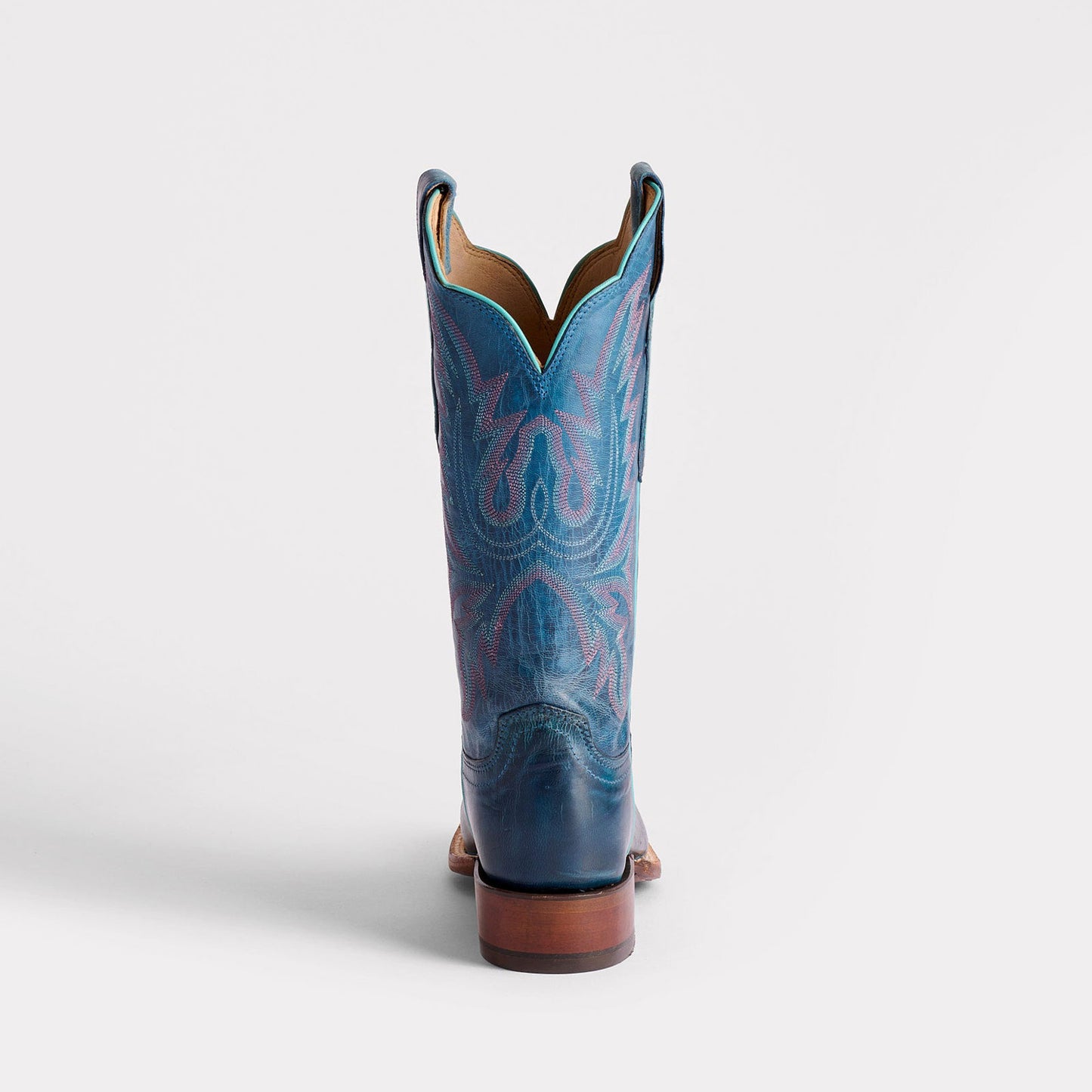 Dark Blue Square-Toe Delicate Embroidery Classic Mid Calf Cowgirl Boots