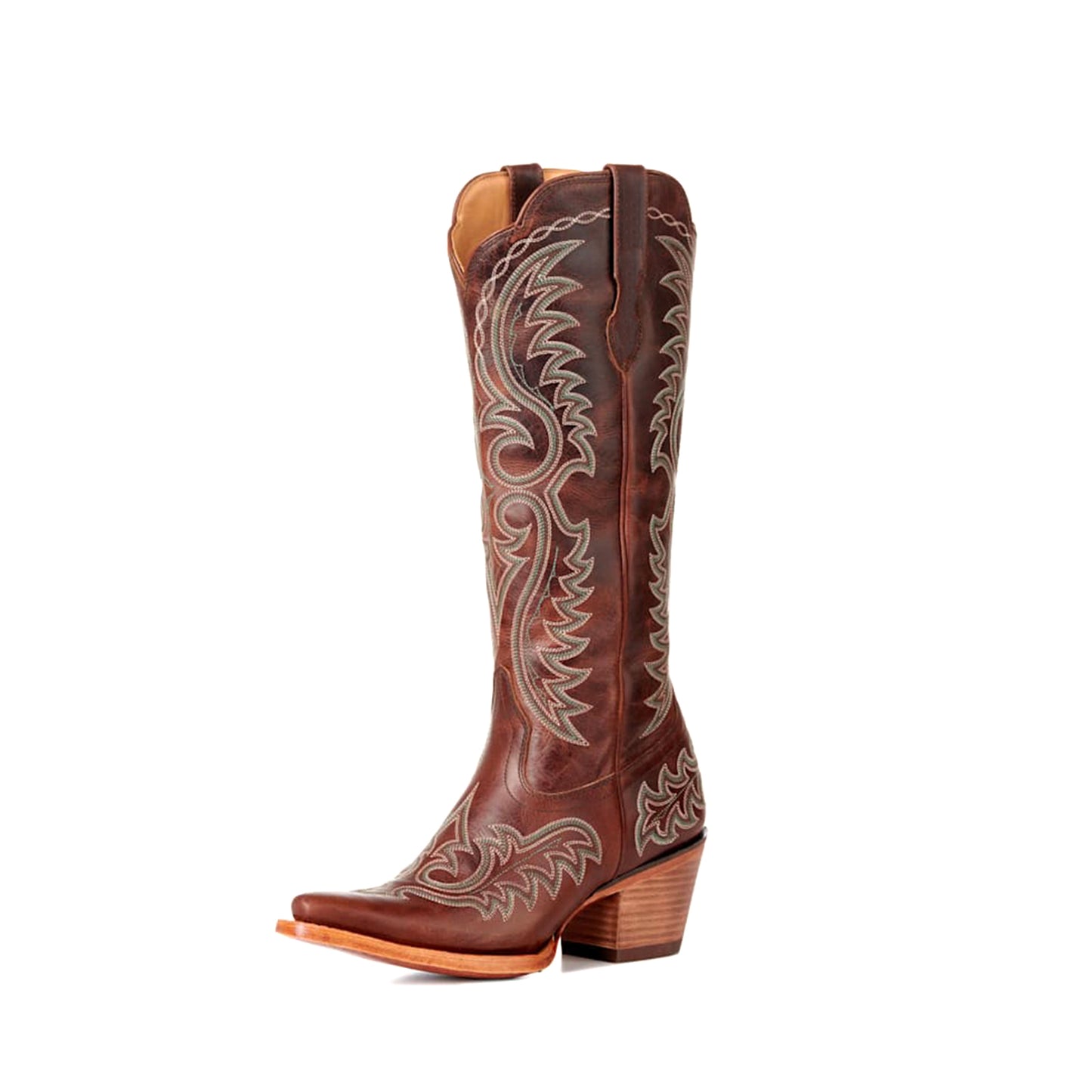 Mahogany Snip-Toe Chic Embroidery Half-Zip Knee High Cowgirl Boots