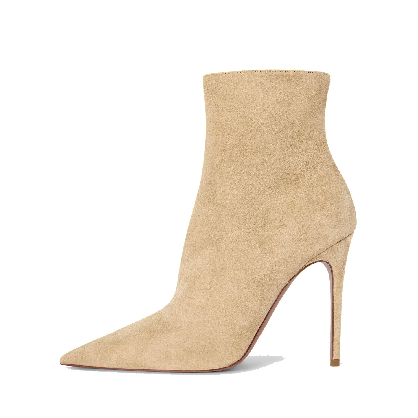 Sand Faux Suede Pointed-Toe Classic Full-Zip Chic Ankle Stiletto Boots
