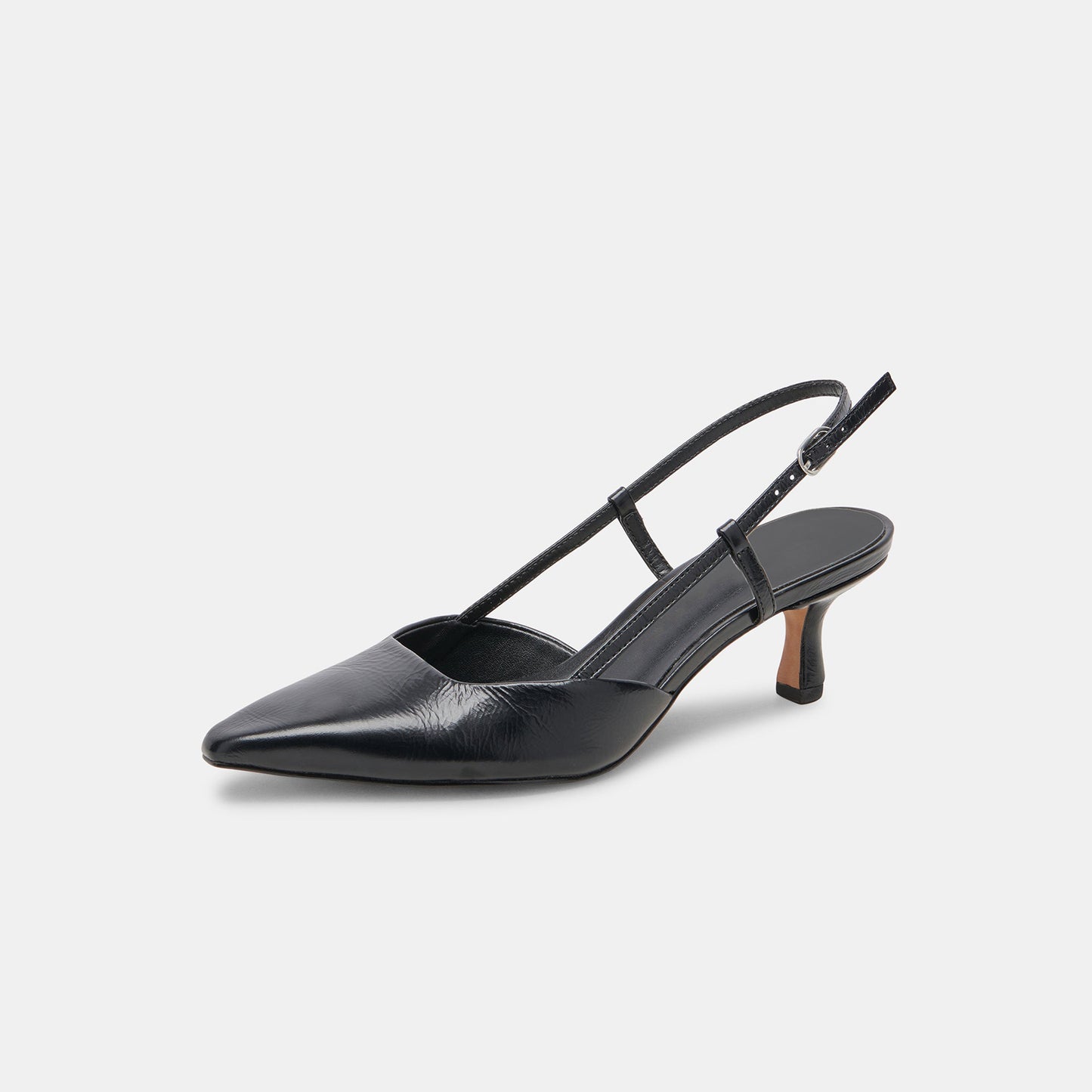 Black Pointed-Toe Classic Slip-On Slingback Kitten Heels