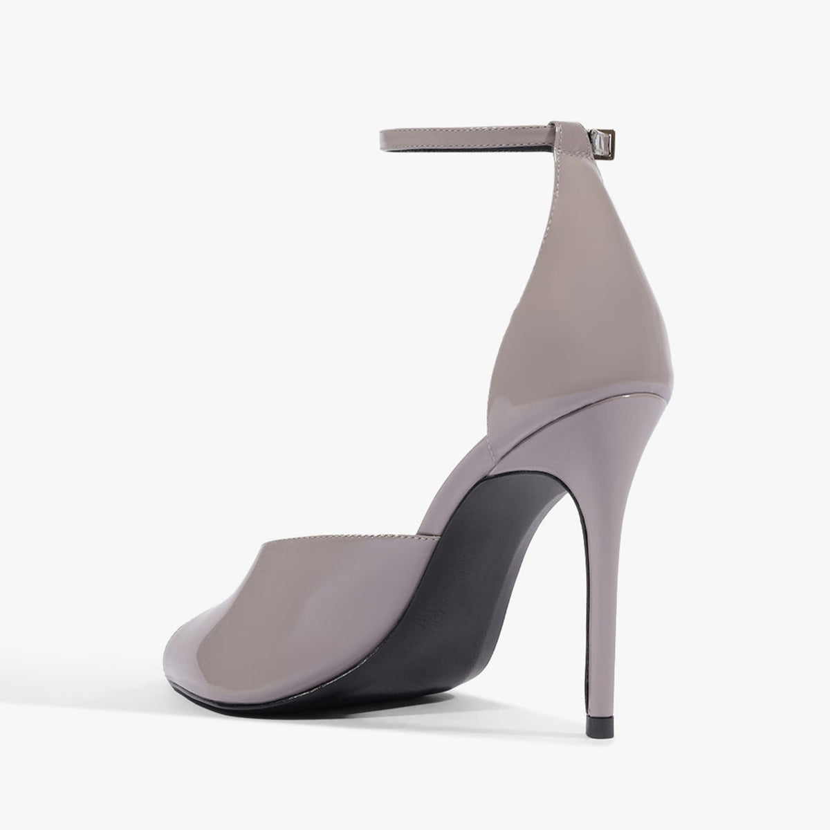Patent Gray Peep Pointed-Toe Chic Ankle Strap Slip-On High Heels