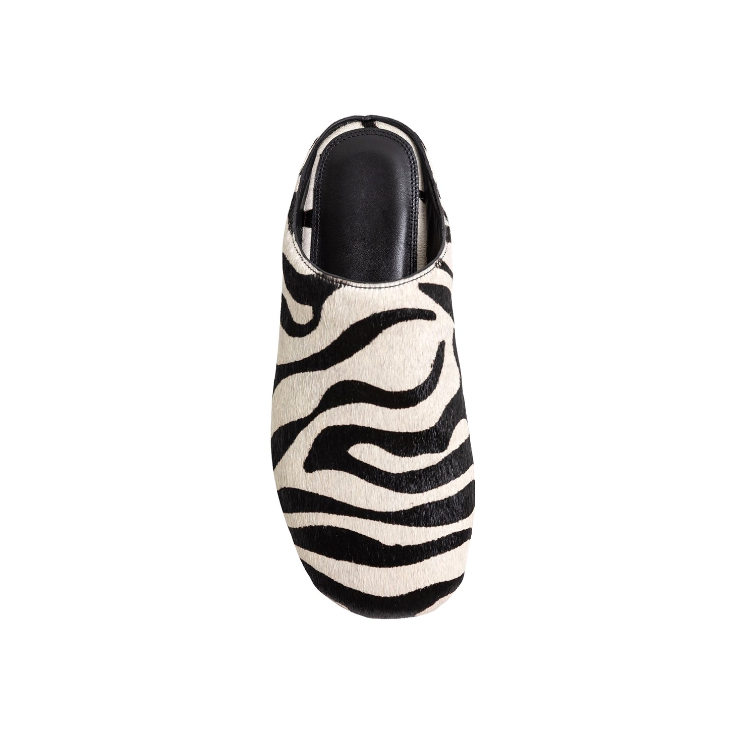 Zebra Print Pony Hair Round-Toe Slip-on Backless Ballet Flats