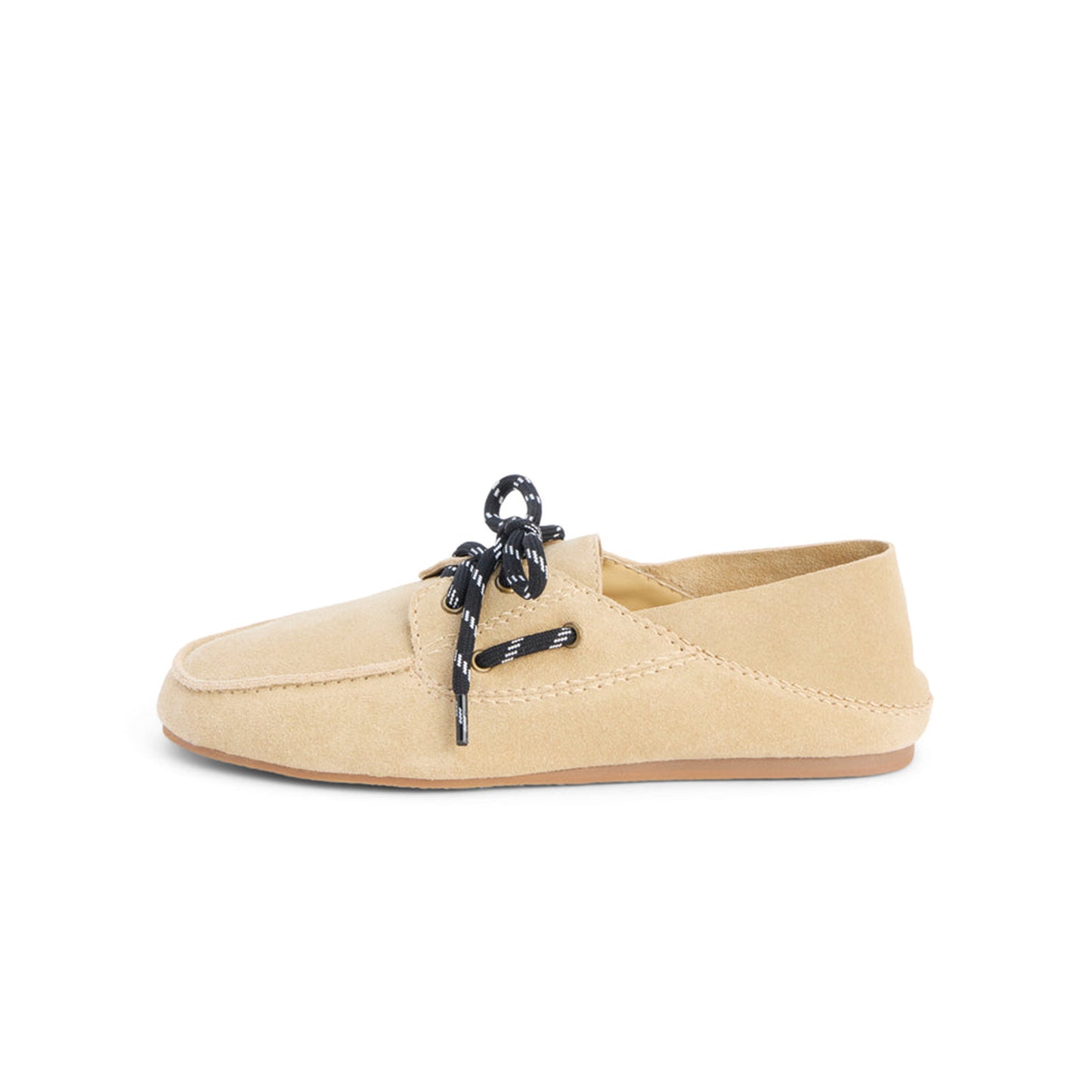 Nude Cow Suede Round-Toe Lace-Up Boat Shoes Flats