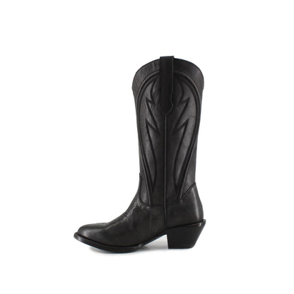 Black Almond-Toe Mid Calf Simple Embroidery Cowgirl Boots