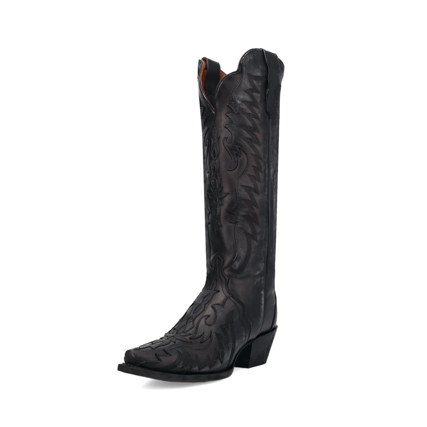 Black Snip-Toe Chic Embroidery And Appliques Wide Calf Knee High Cowgirl Boots