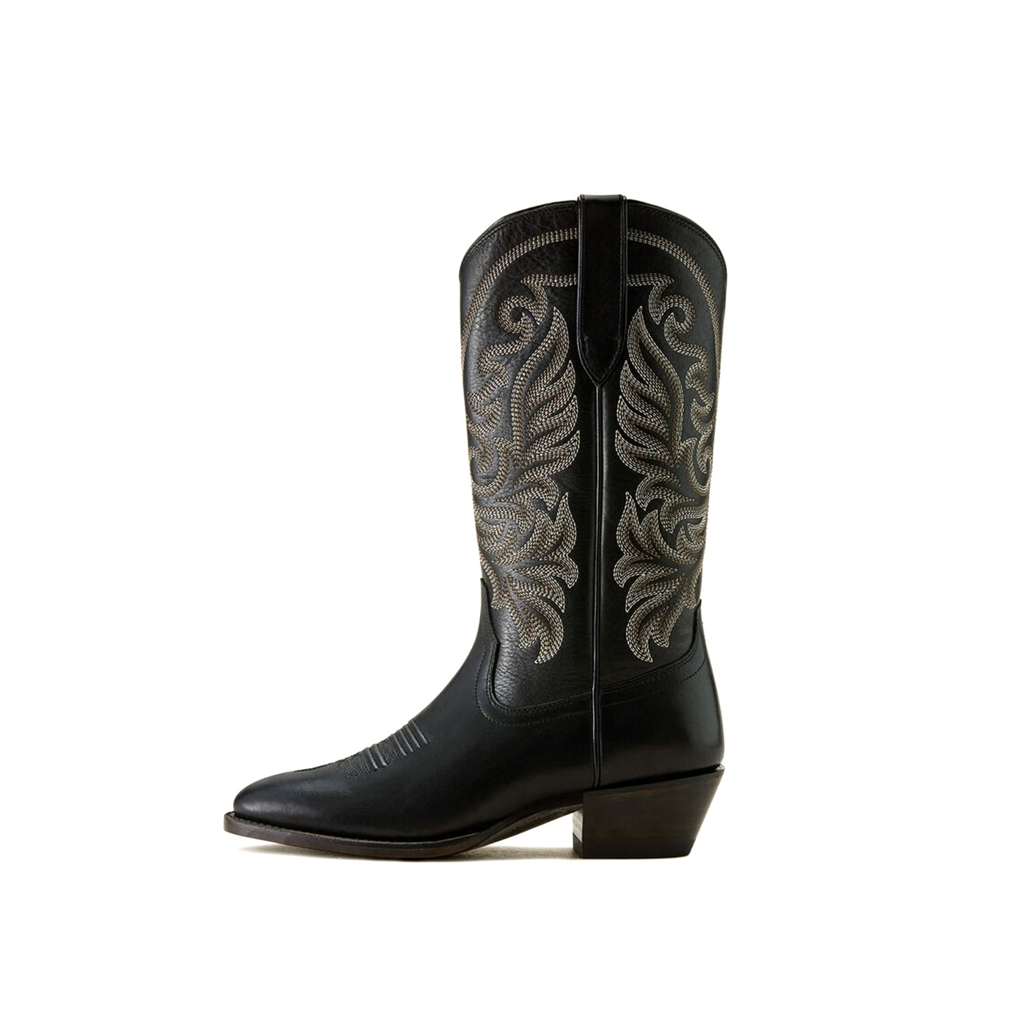 Black Round-Toe Classic Embroidery Mid Calf Cowgirl Boots