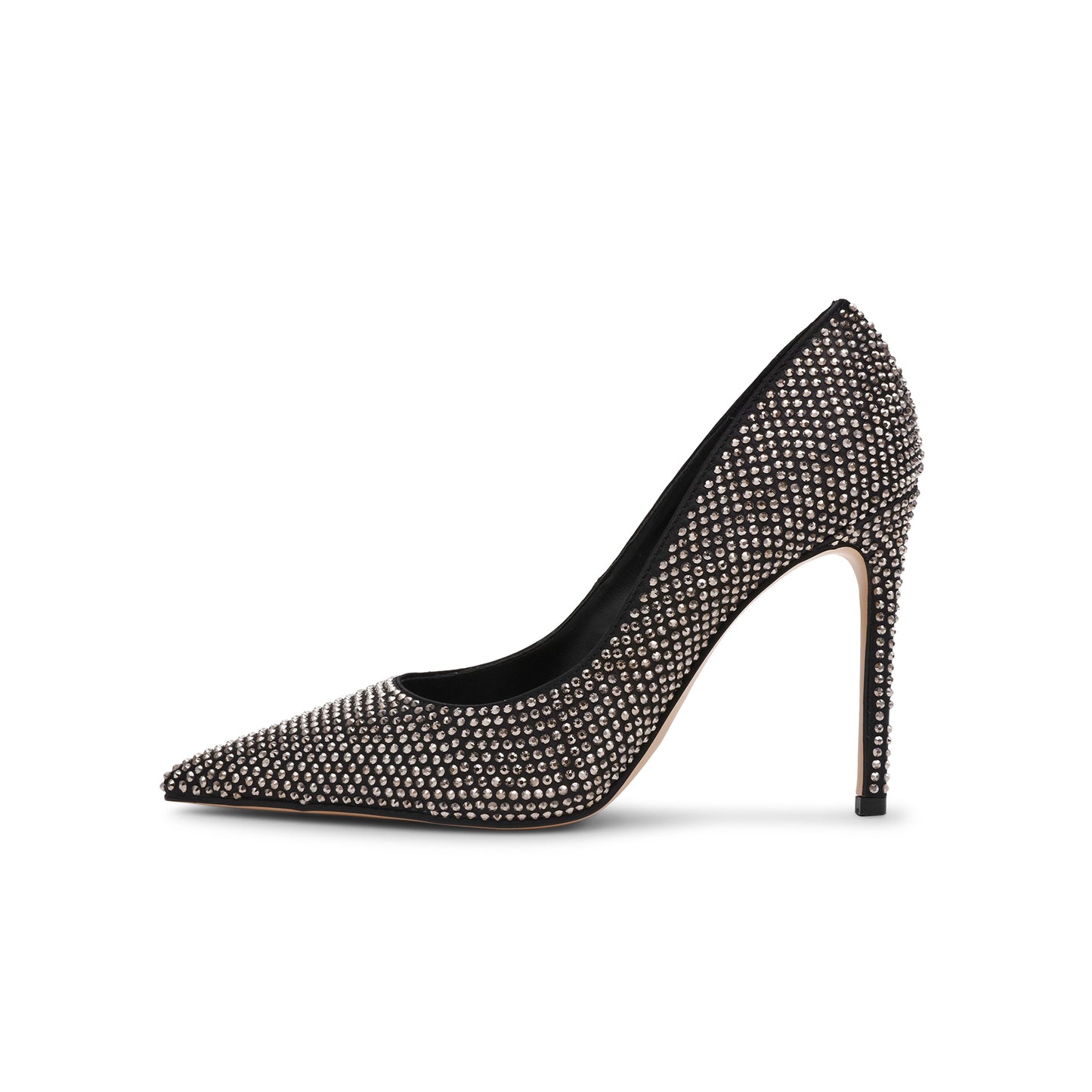 Black Satin Full Rhinestones Pointed-Toe Classic Slingback High Heels